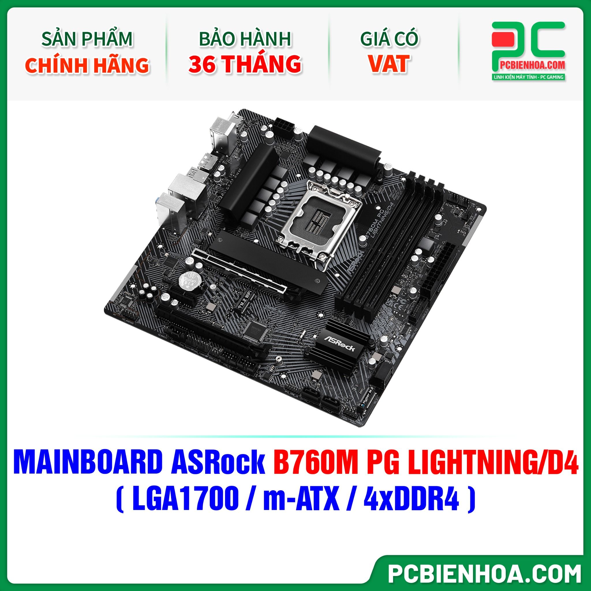 MAINBOARD ASRock B760M PG LIGHTNING/D4 ( LGA1700 / m-ATX / 4xDDR4 )