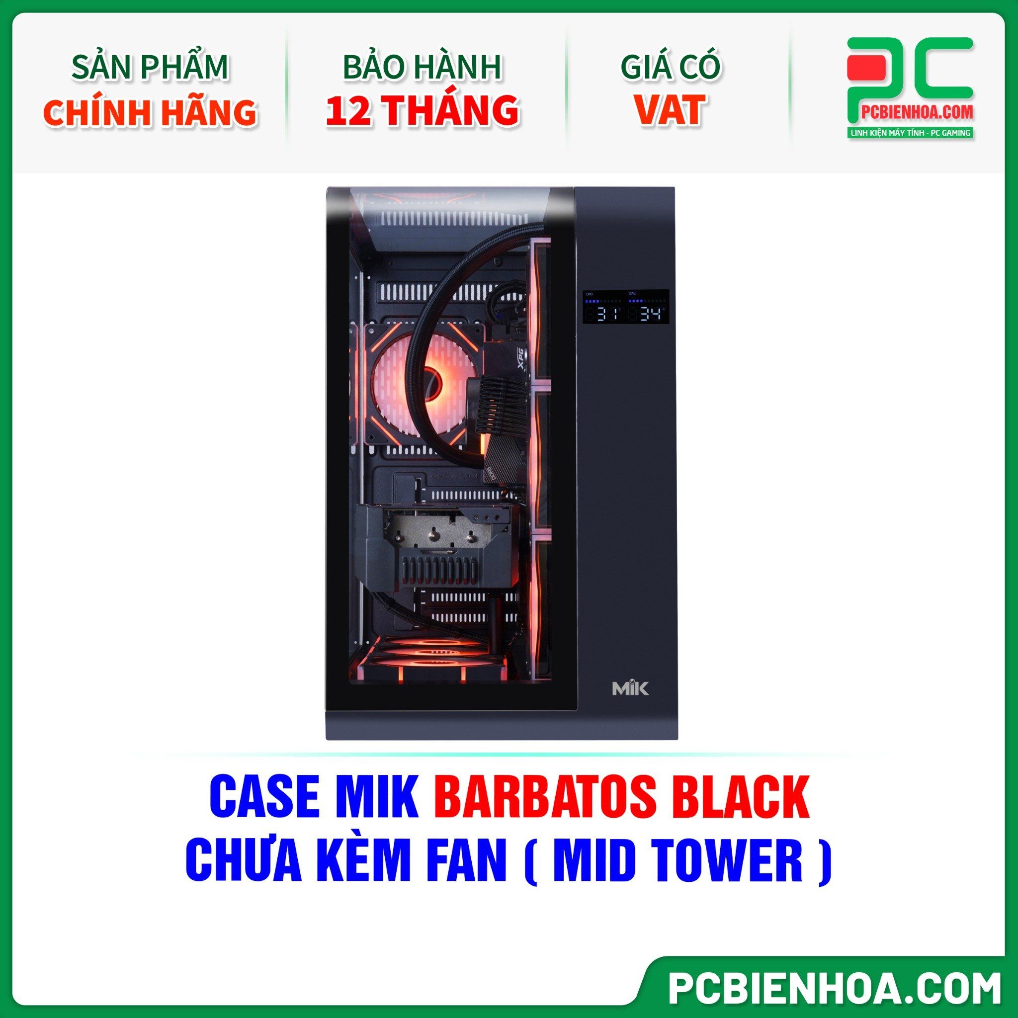 CASE MIK BARBATOS BLACK - CHƯA KÈM FAN ( MID TOWER )