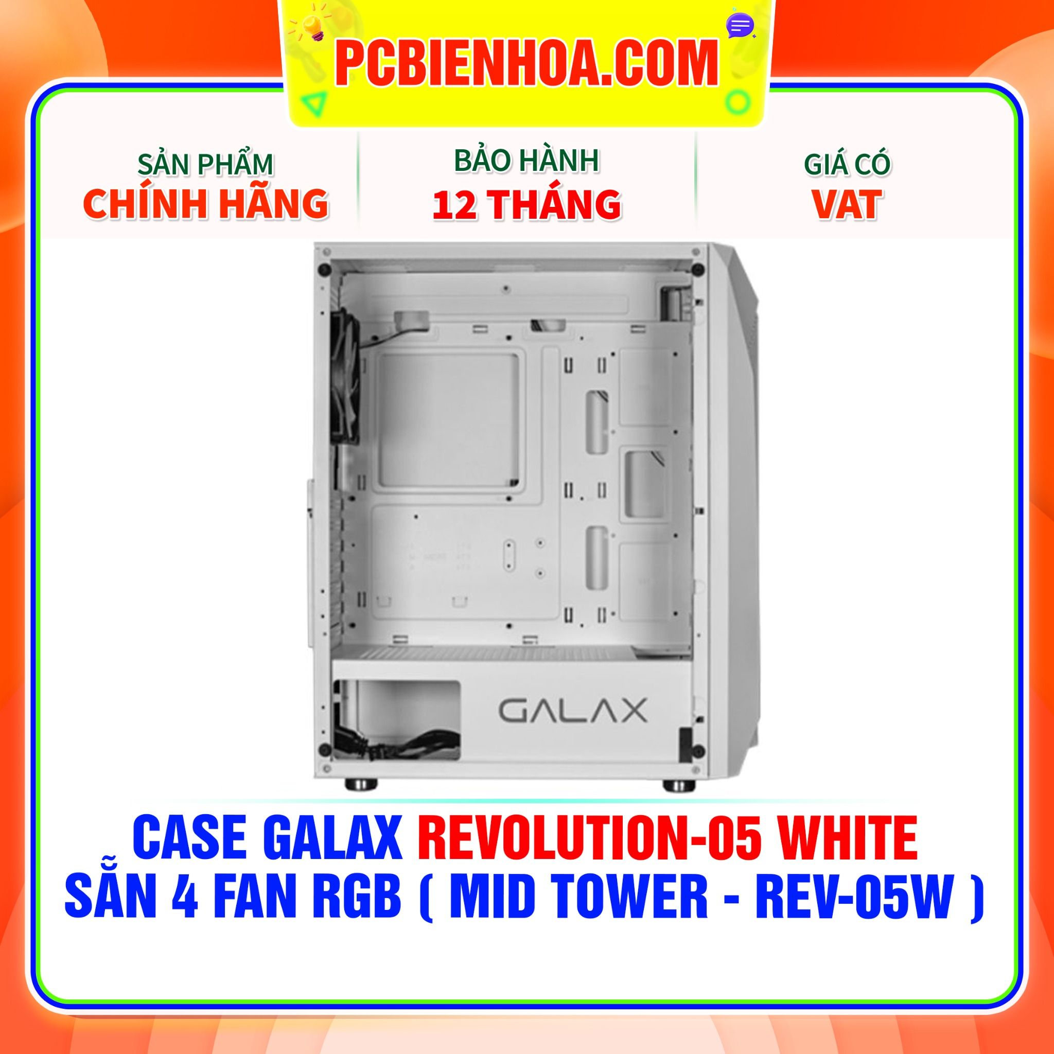  CASE GALAX REVOLUTION-05 WHITE - SẴN 4 FAN RGB ( MID TOWER - REV-05W ) 