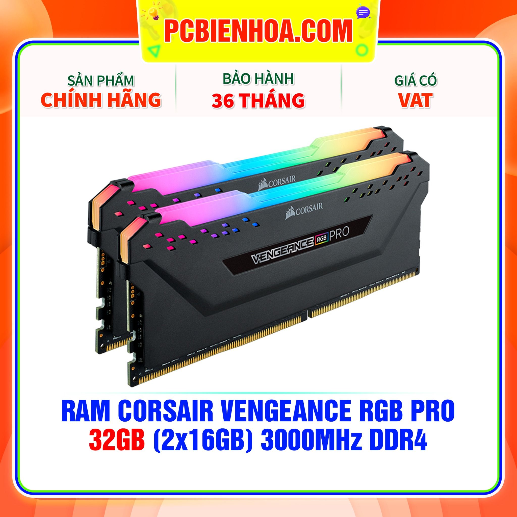  RAM CORSAIR VENGEANCE RGB PRO 32GB (2x16GB) 3000MHz DDR4 C16 