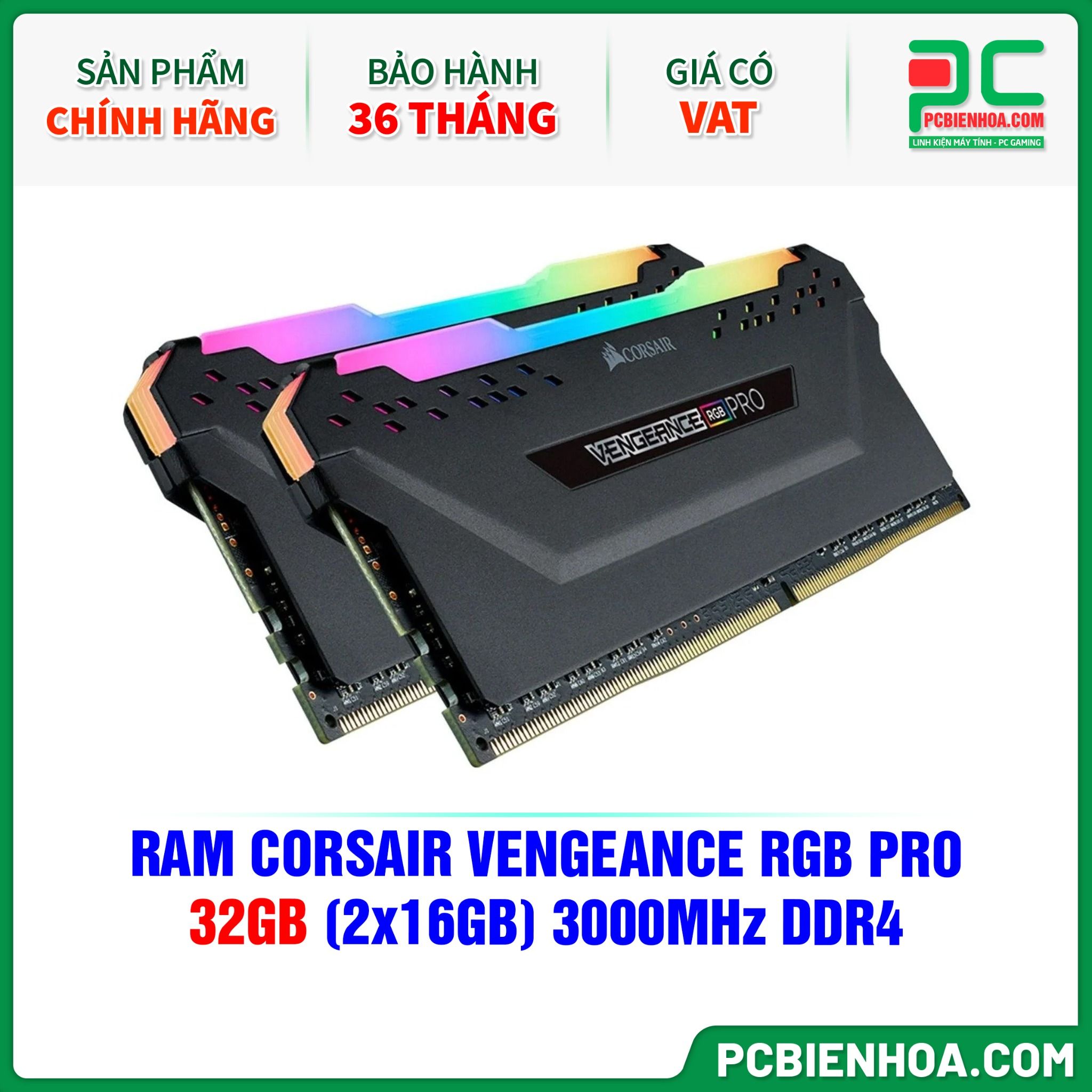RAM CORSAIR VENGEANCE RGB PRO 32GB (2x16GB) 3000MHz DDR4