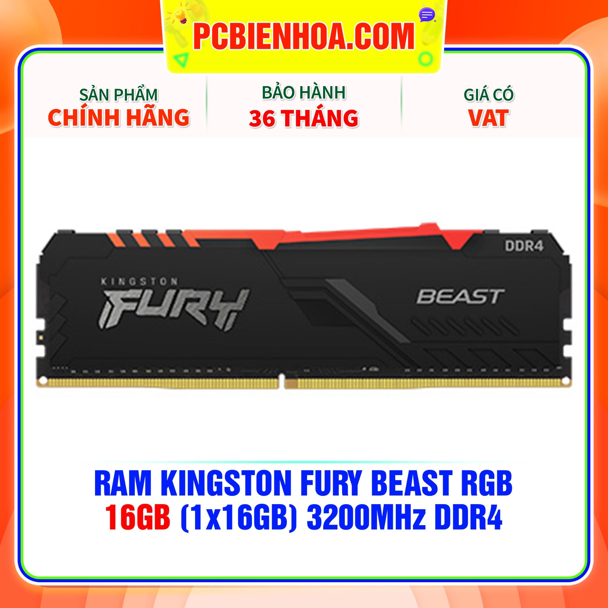  RAM KINGSTON FURY BEAST RGB 16GB (1x16GB) 3200MHz DDR4 ( KF432C16BBA/16 ) 