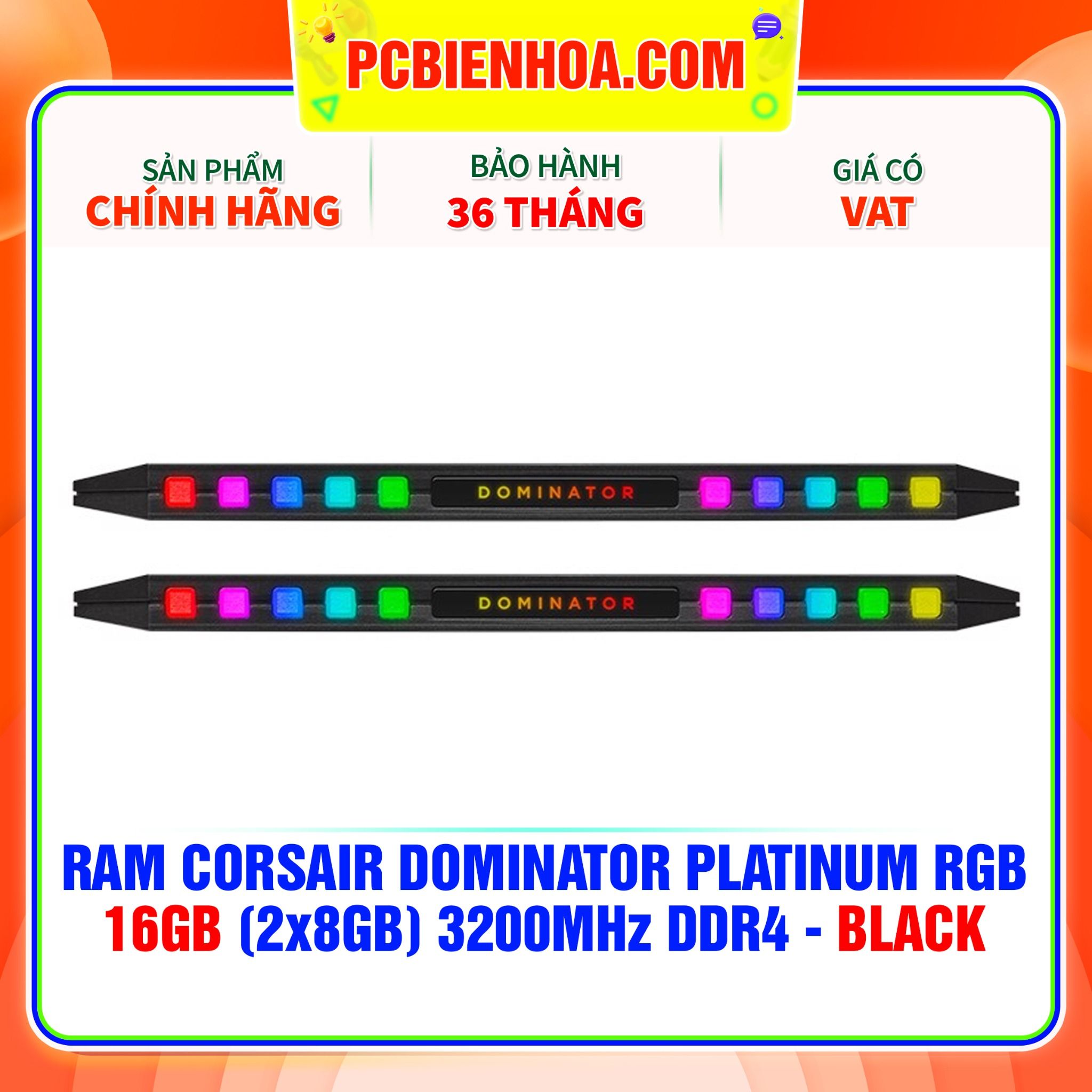  RAM CORSAIR DOMINATOR PLATINUM RGB 16GB (2x8GB) 3200MHz DDR4 - BLACK ( CMT16GX4M2C3200C16 ) 