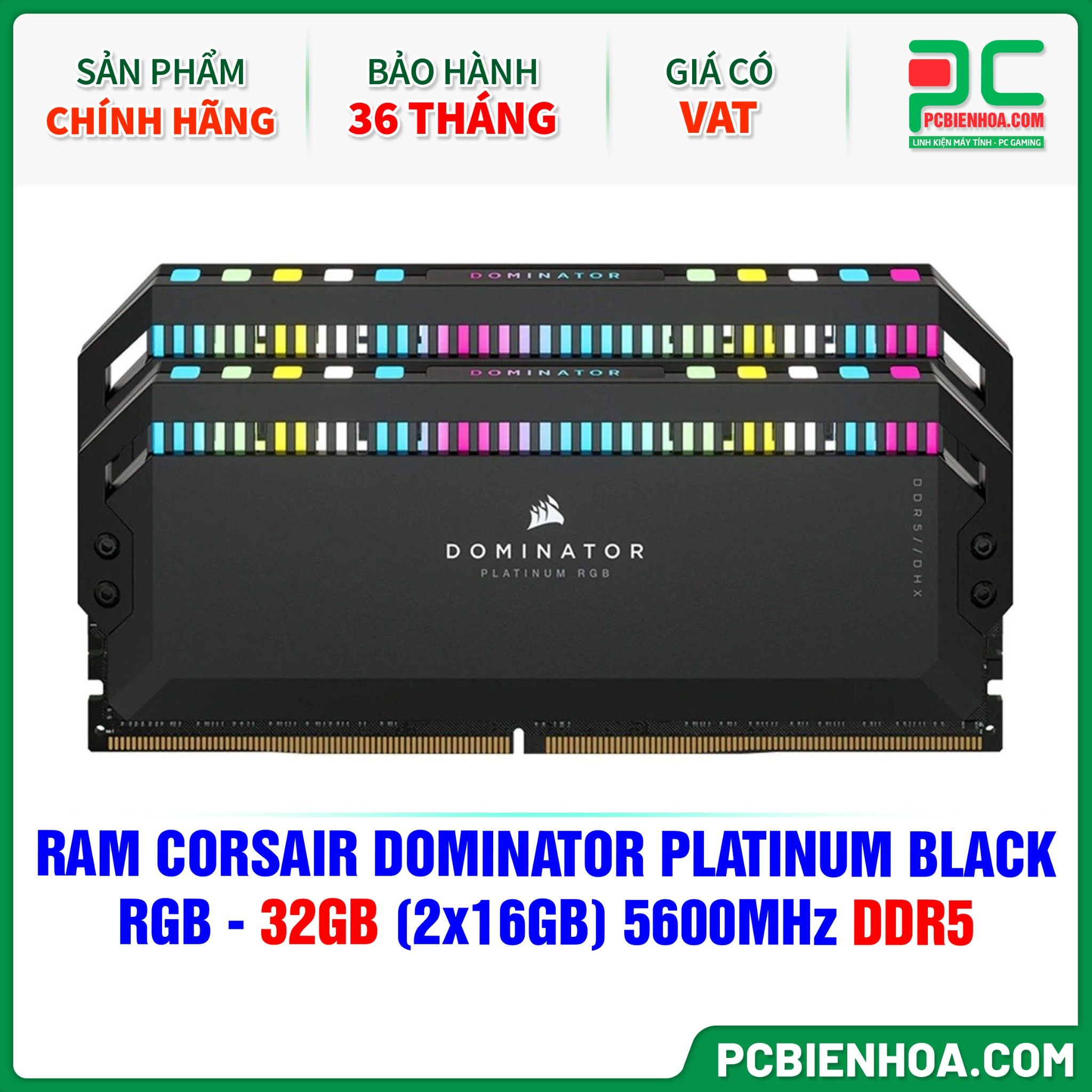 RAM CORSAIR DOMINATOR PLATINUM BLACK RGB - 32GB (2x16GB) 5600MHz (CMT32GX5M2B5600C36)