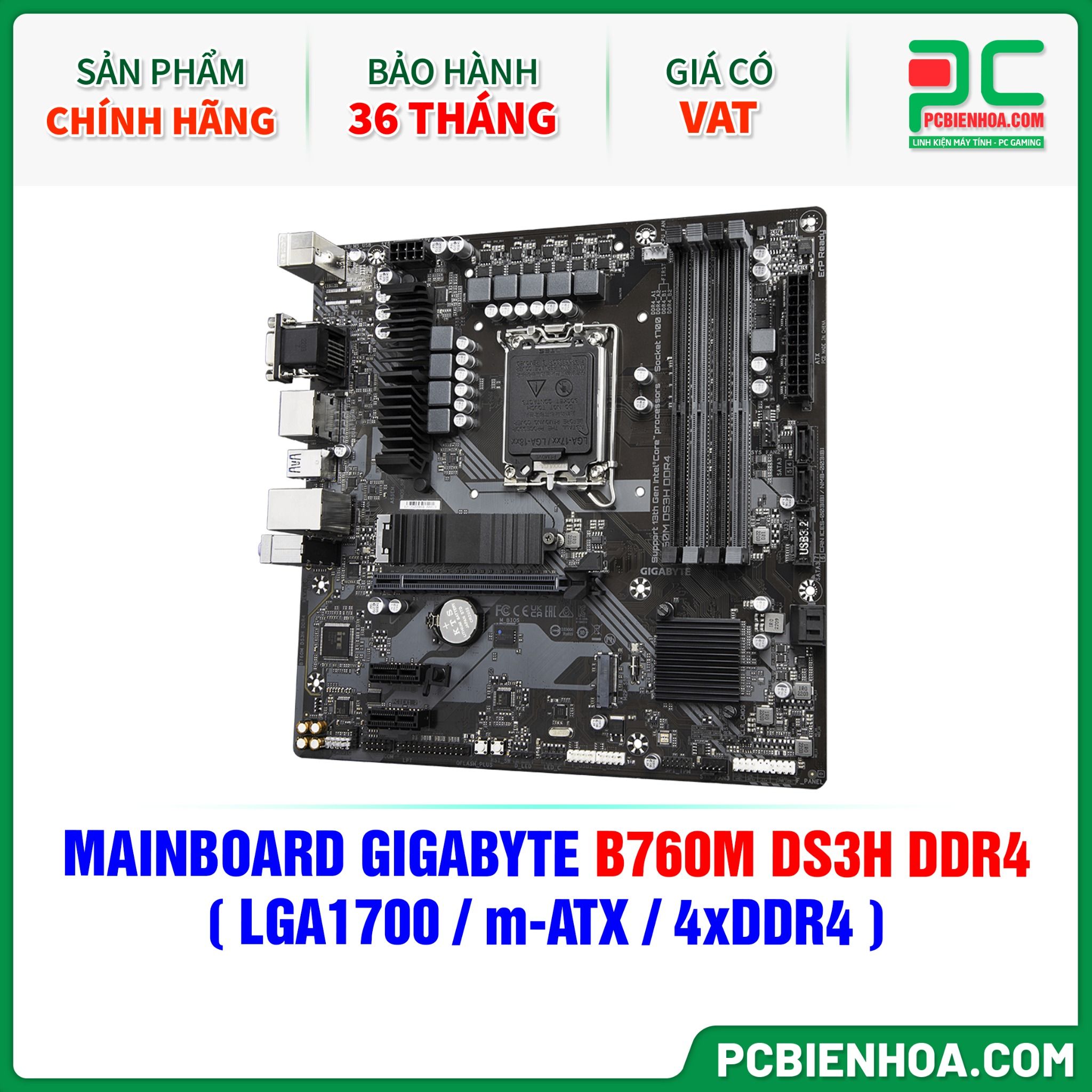 MAINBOARD GIGABYTE B760M DS3H DDR4 ( LGA1700 / m-ATX / 4xDDR4 )