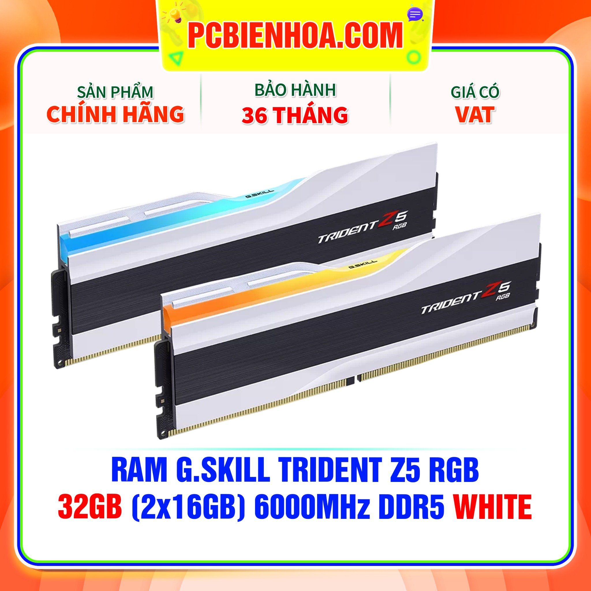  RAM G.SKILL TRIDENT Z5 RGB 32GB (2x16GB) 6000MHz DDR5 WHITE ( F5-6000J3238F16GX2-TZ5RW ) 