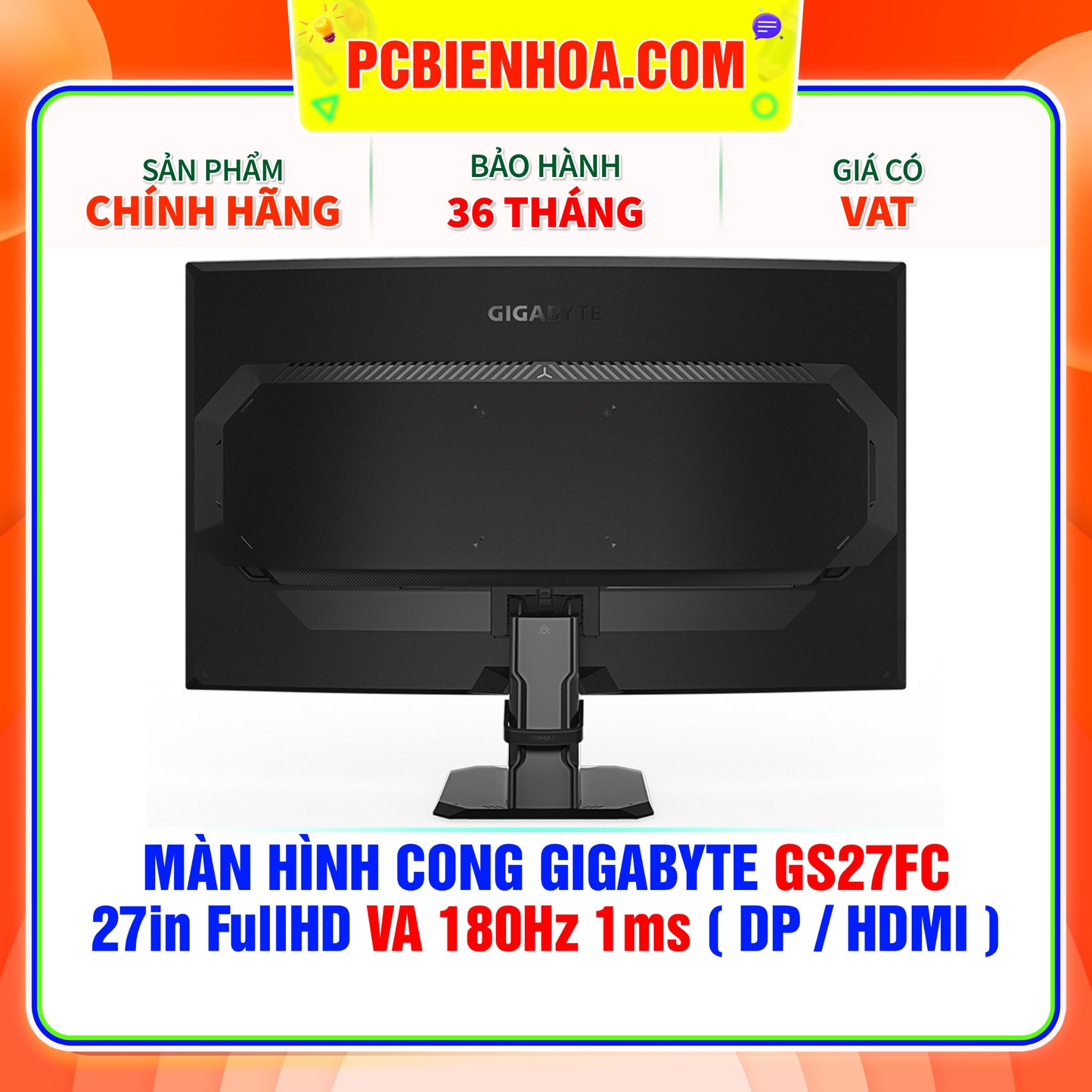  MÀN HÌNH CONG GIGABYTE GS27FC 27in FullHD VA 180Hz 1ms ( DP / HDMI ) 