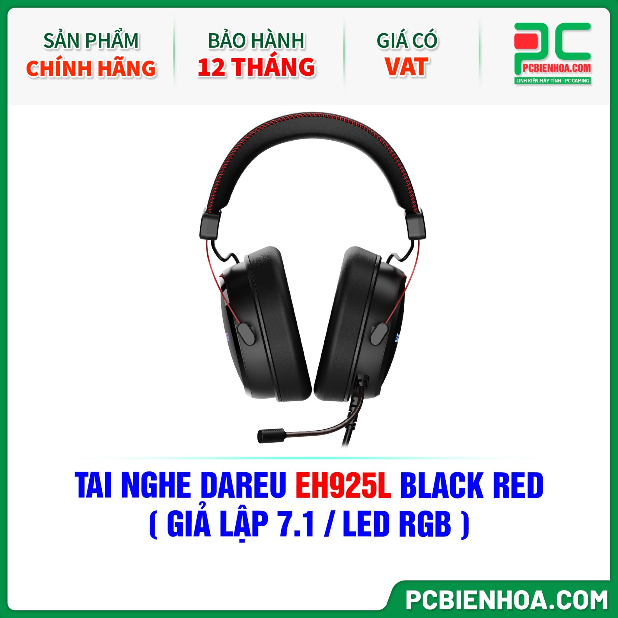 TAI NGHE DAREU EH925L BLACK RED ( GIẢ LẬP 7.1 / LED RGB )