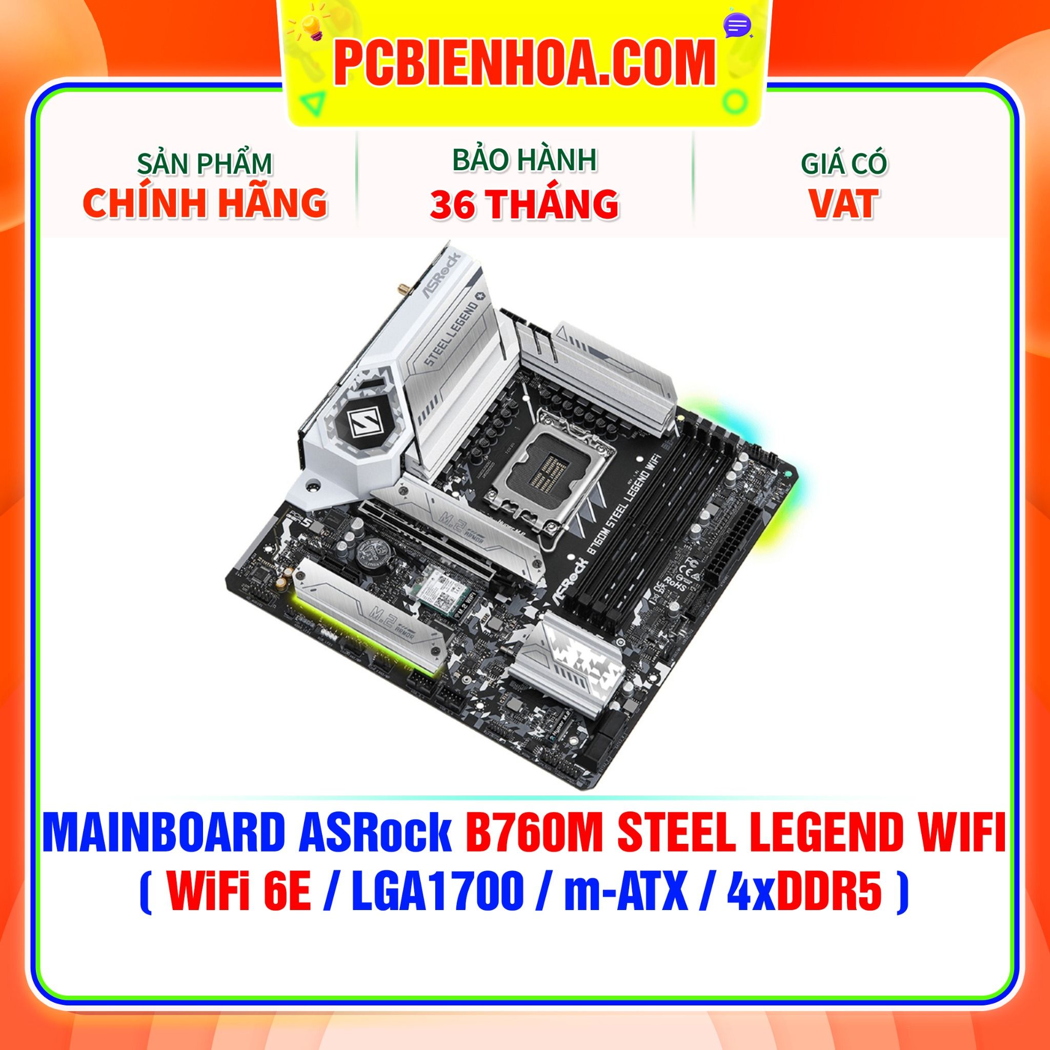  DDR5 - MAINBOARD ASRock B760M STEEL LEGEND WIFI ( WiFi 6E / LGA1700 / m-ATX / 4xDDR5 ) 