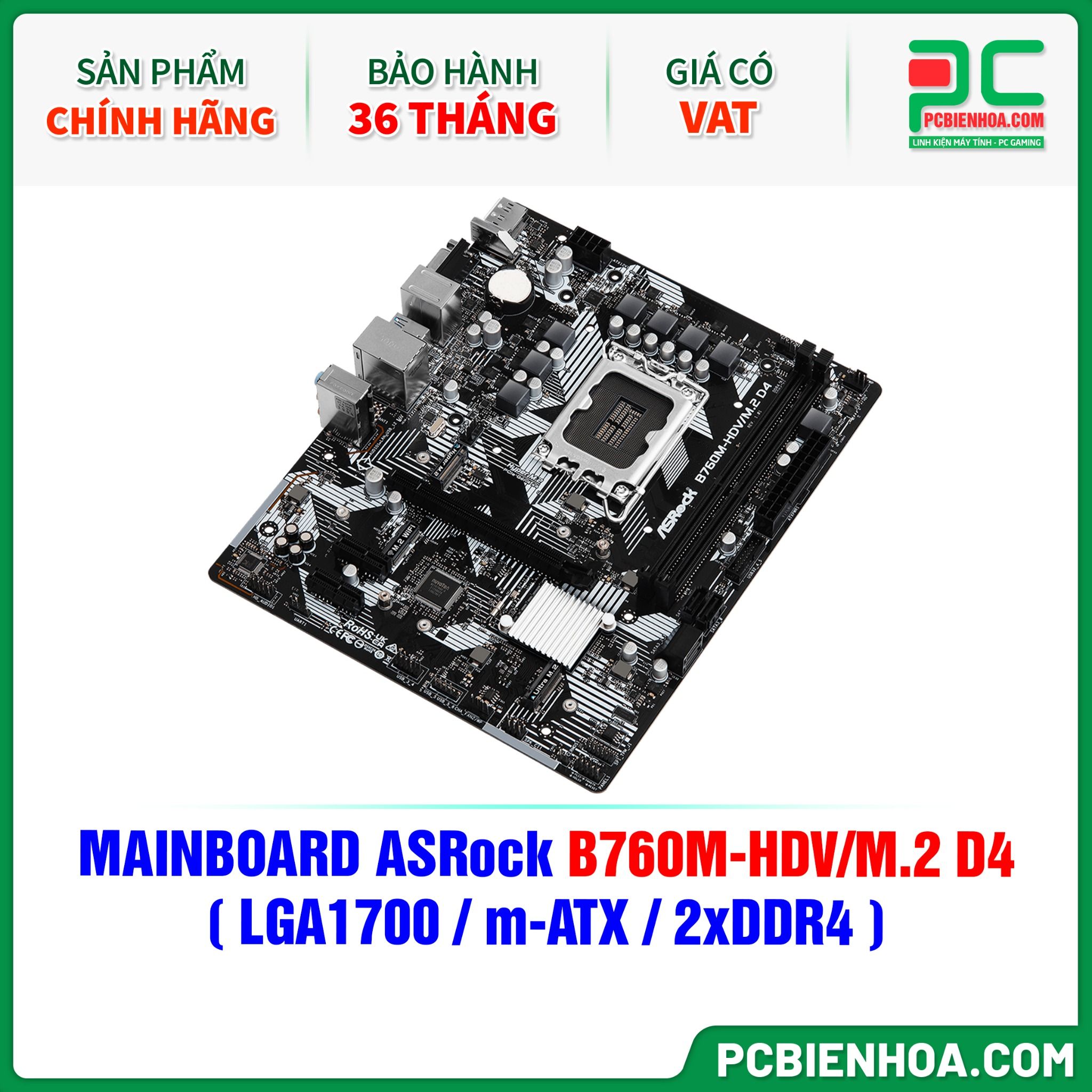 MAINBOARD ASRock B760M-HDV/M.2 D4 ( LGA1700 / m-ATX / 2xDDR4 )