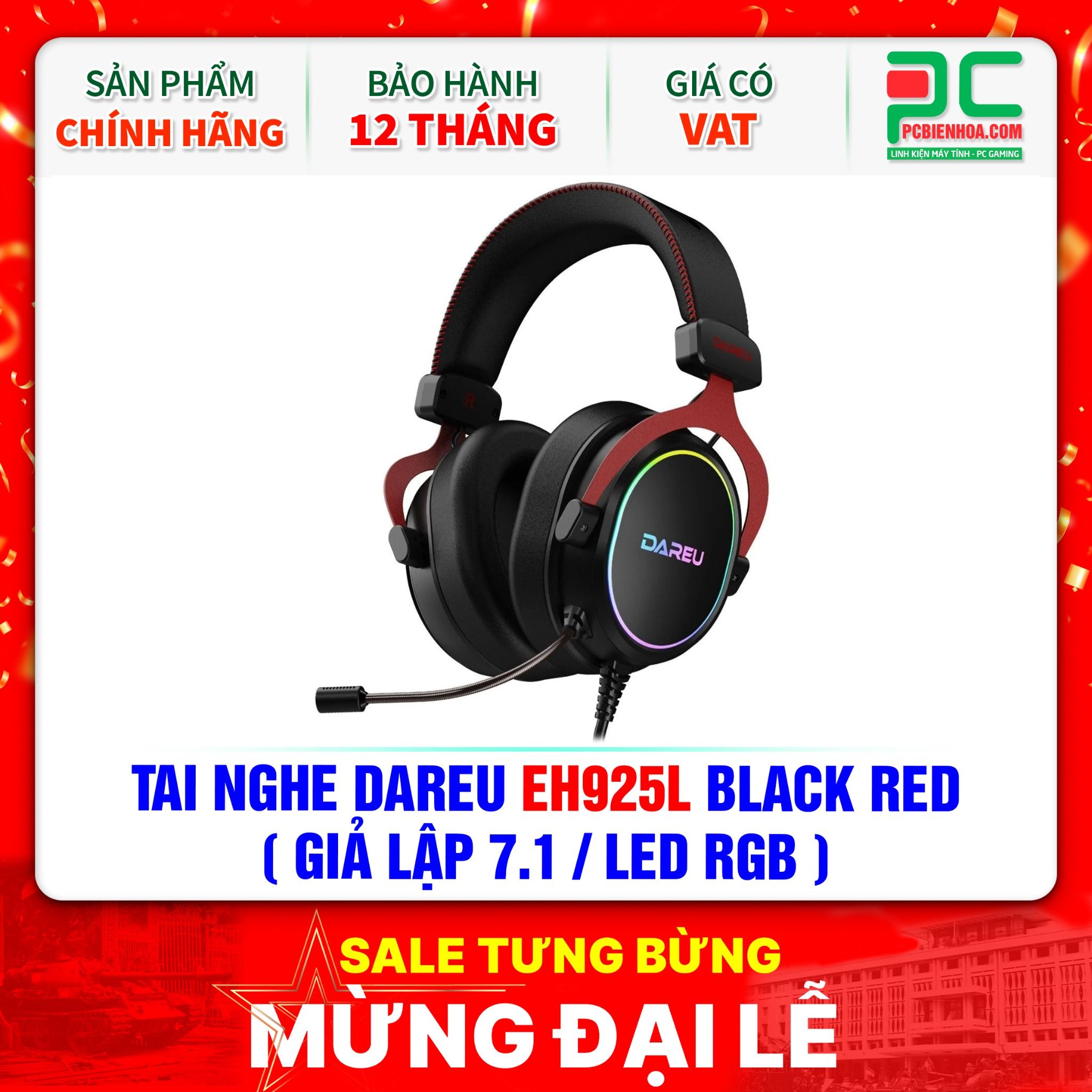TAI NGHE DAREU EH925L BLACK RED ( GIẢ LẬP 7.1 / LED RGB )