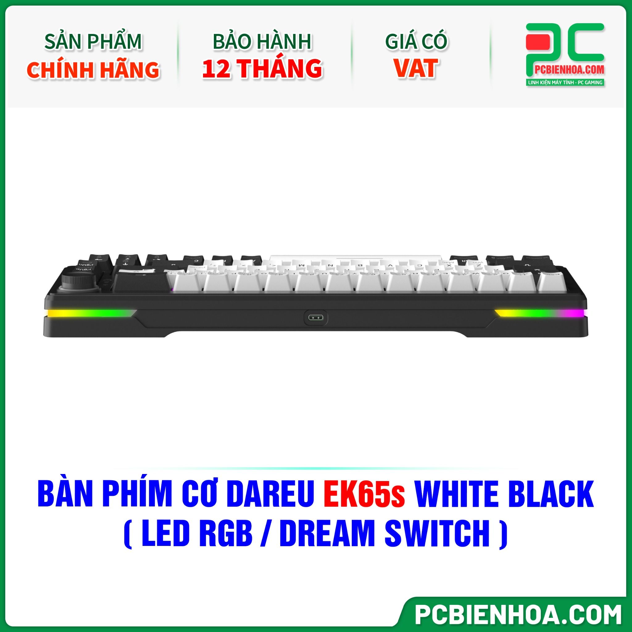 BÀN PHÍM CƠ DAREU EK65s WHITE BLACK ( LED RGB / DREAM SWITCH )