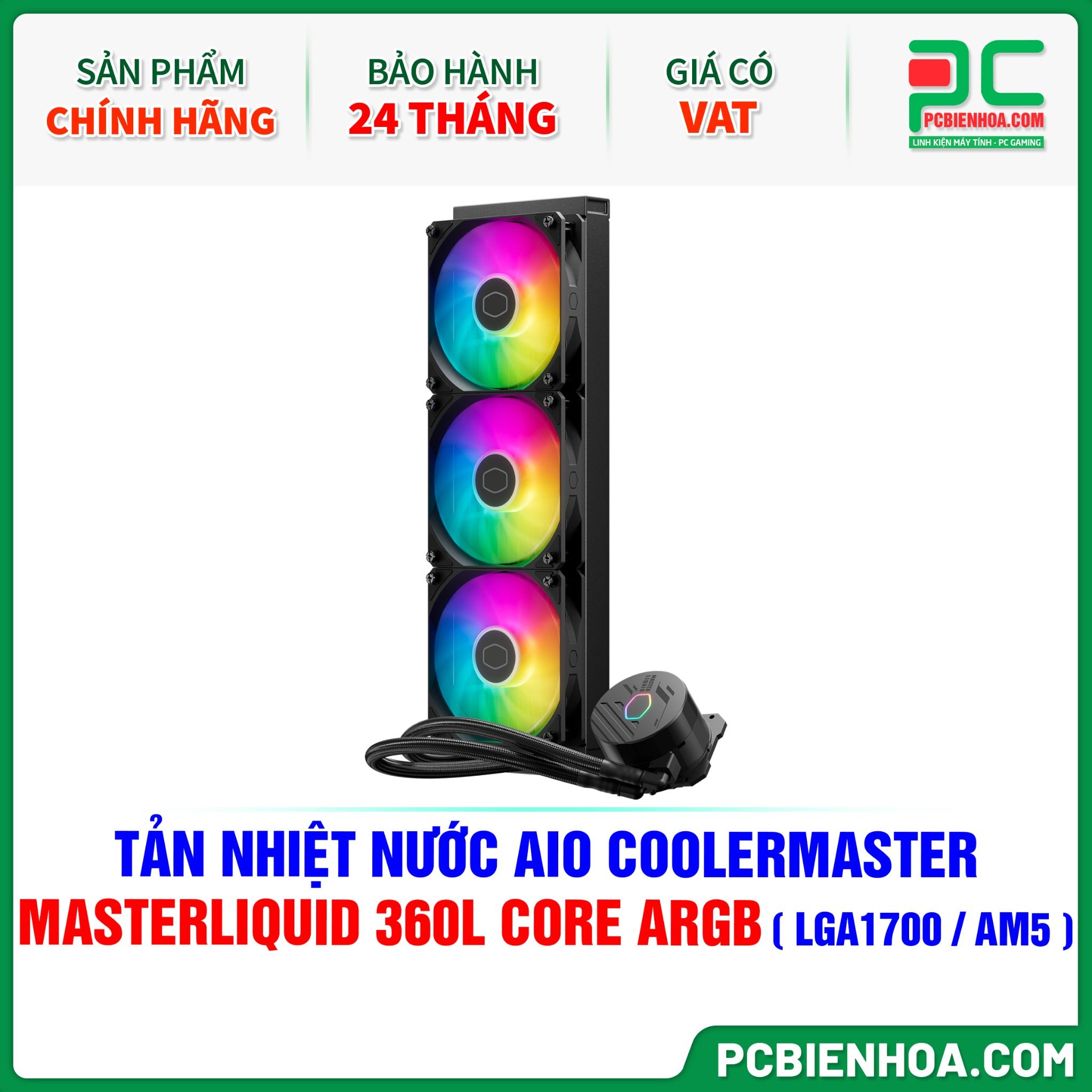 TẢN NHIỆT NƯỚC AIO COOLER MASTER MASTERLIQUID 360L CORE ARGB ( HỖ TRỢ SOCKET LGA1700 / AM5 )