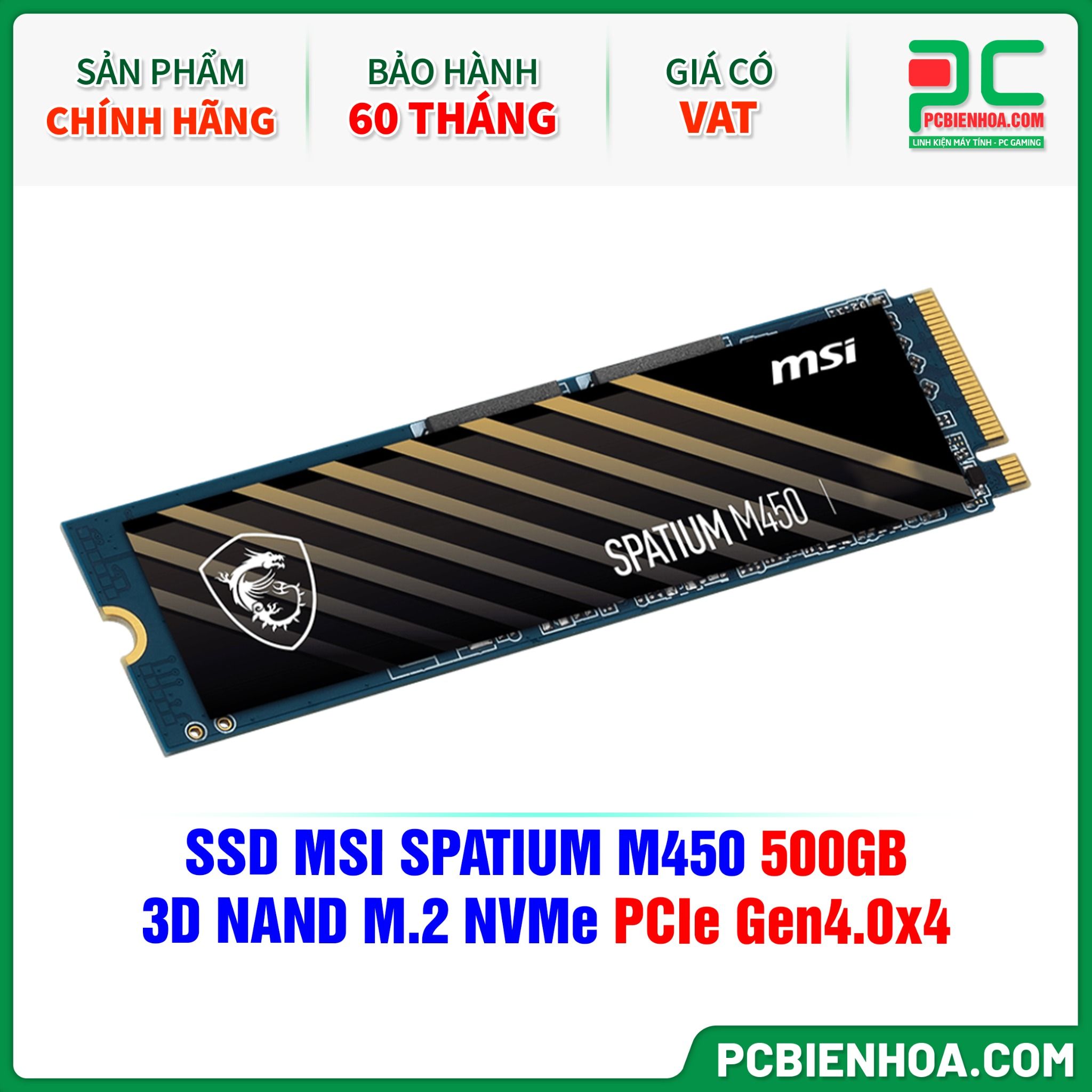 SSD MSI SPATIUM M450 500GB - 3D NAND M.2 NVMe PCIe Gen4.0x4