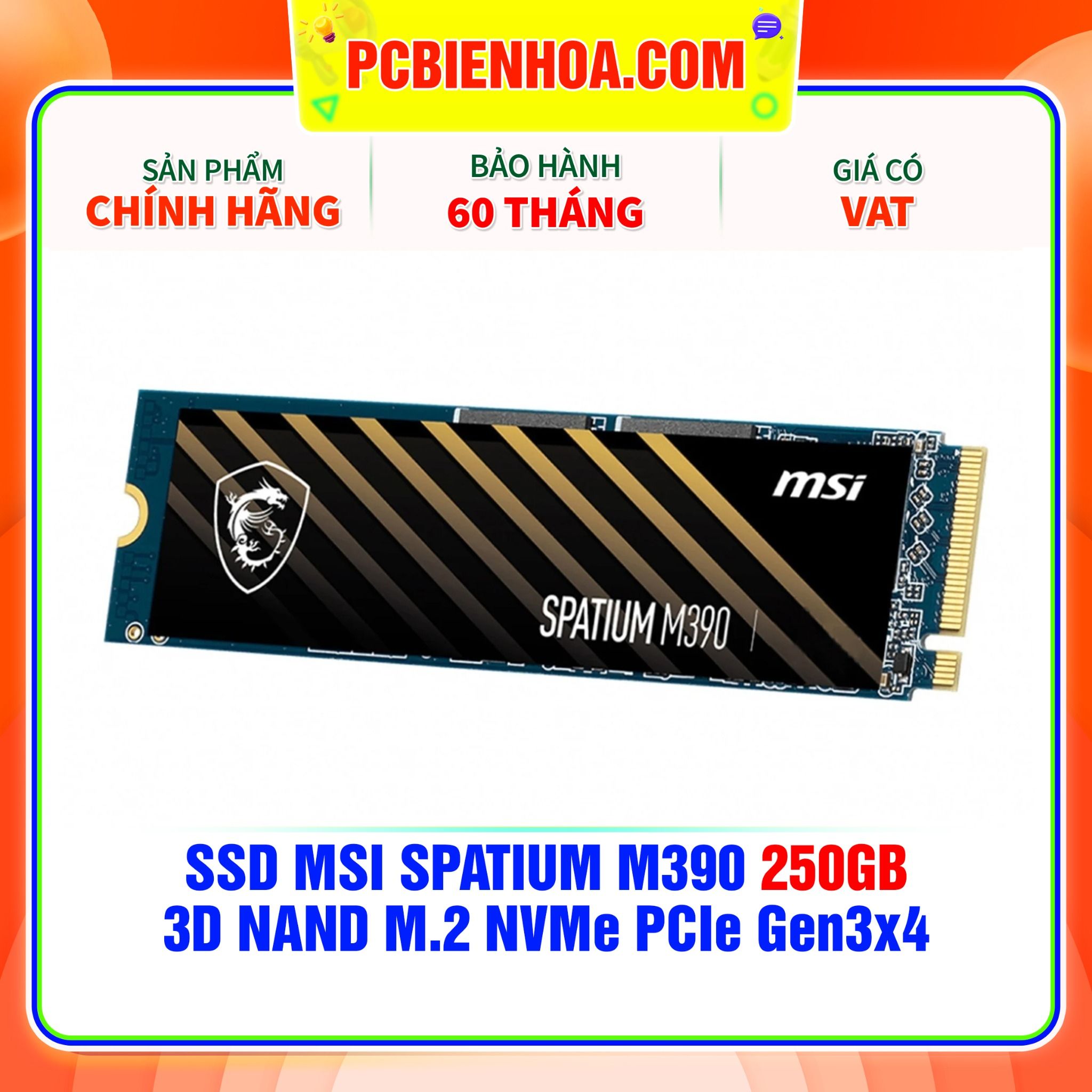  SSD MSI SPATIUM M390 250GB - 3D NAND M.2 NVMe PCIe Gen3x4 