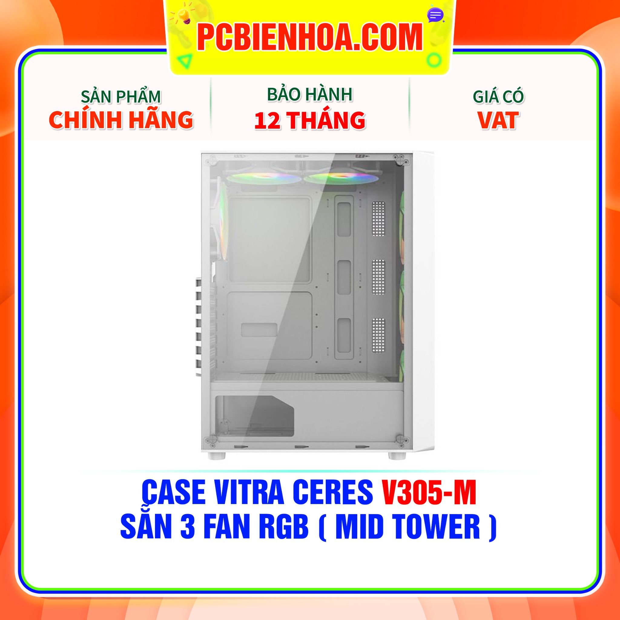  CASE VITRA CERES V305-M - SẴN 3 FAN RGB ( MÀU TRẮNG / MID TOWER ) 