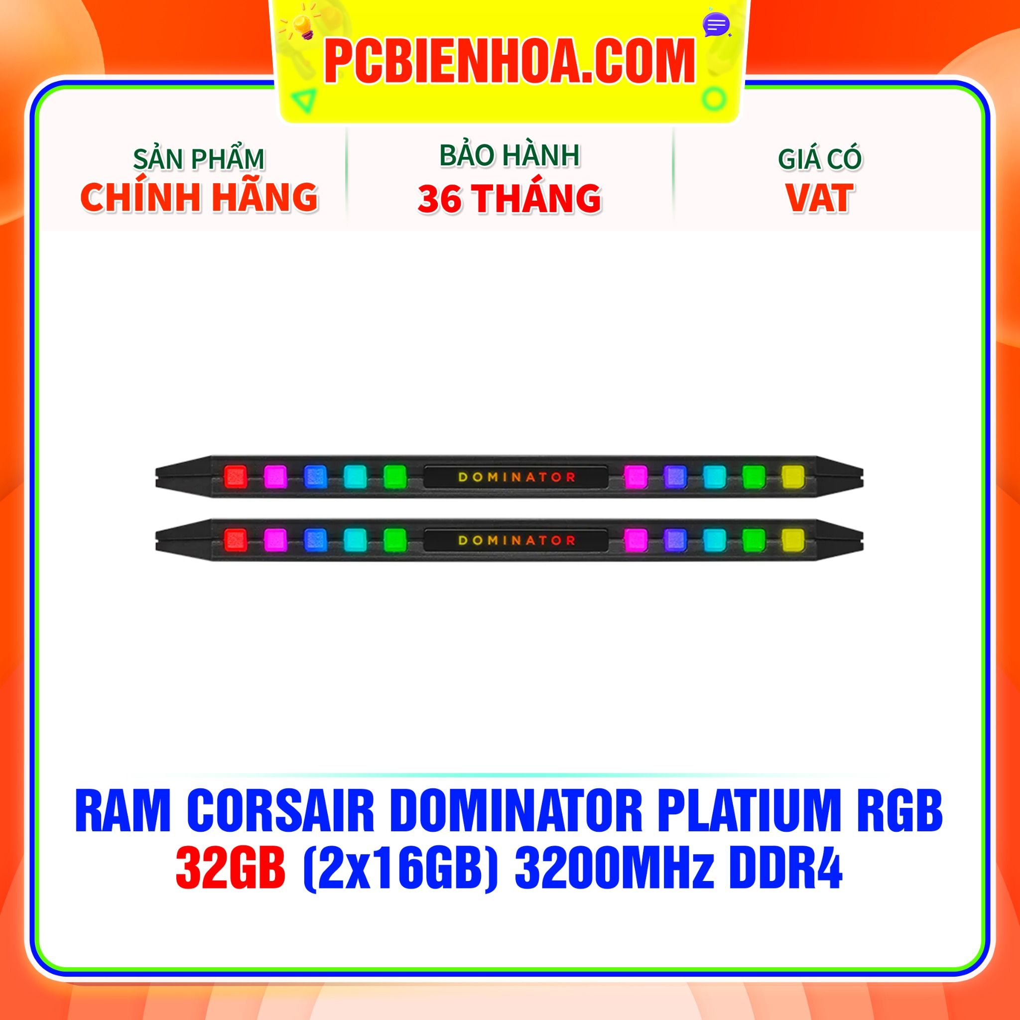  RAM CORSAIR DOMINATOR PLATIUM RGB 32GB (2x16GB) 3200Mhz DDR4 ( CMT32GX4M2E3200C16 ) 