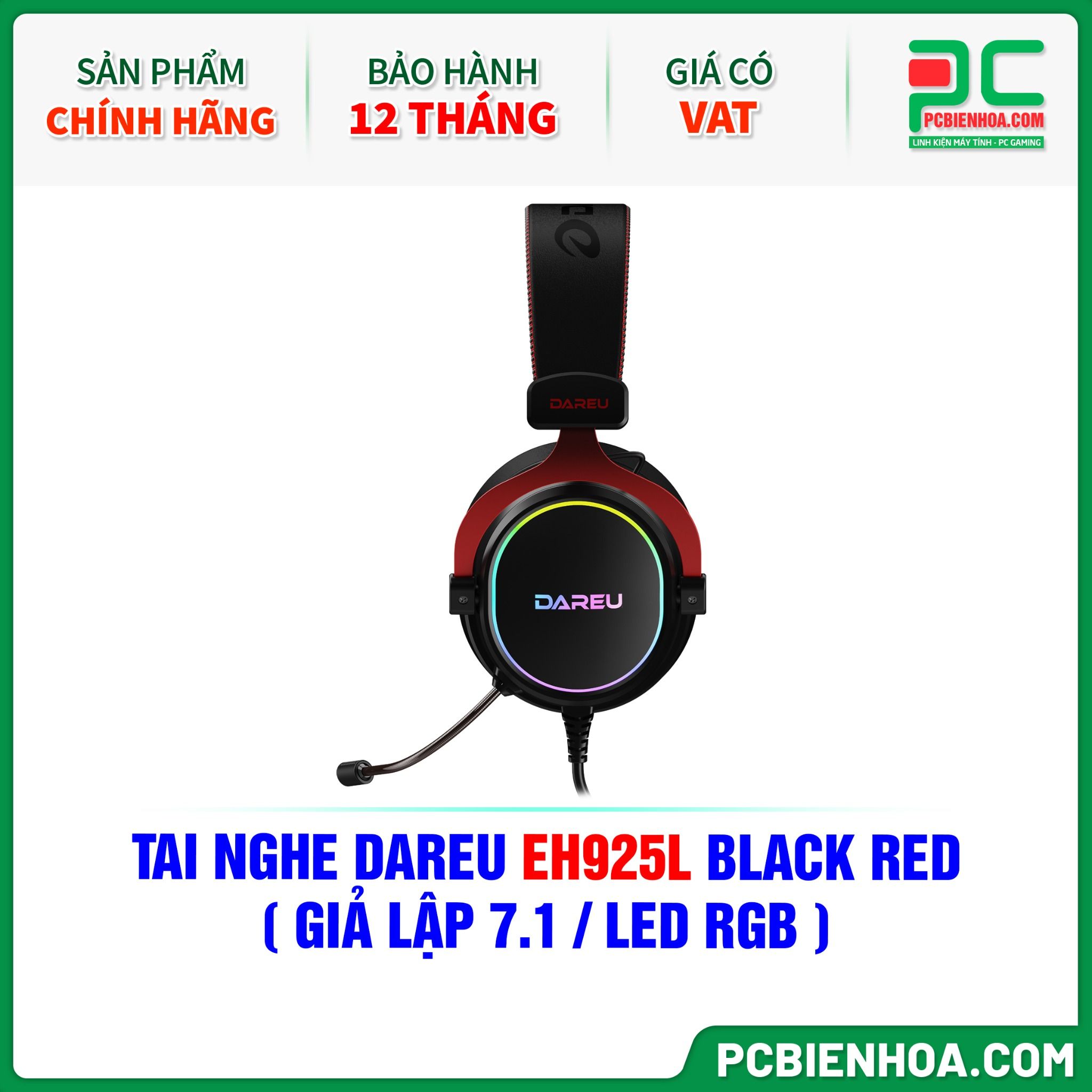 TAI NGHE DAREU EH925L BLACK RED ( GIẢ LẬP 7.1 / LED RGB )