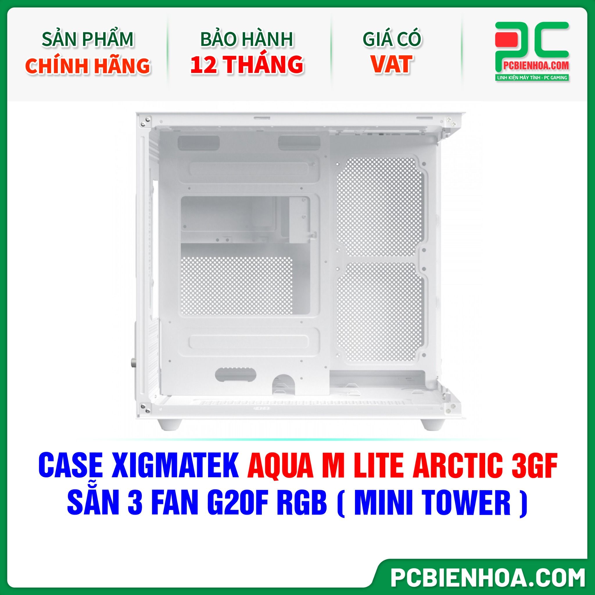 CASE XIGMATEK AQUA M LITE ARCTIC 3GF - SẴN 3 FAN G20F RGB ( MINI TOWER - EN44168 )