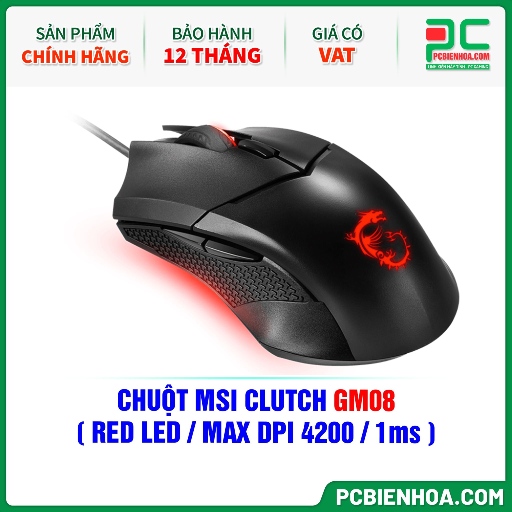 CHUỘT MSI CLUTCH GM08 ( RED LED / MAX DPI 4200 / 1ms )