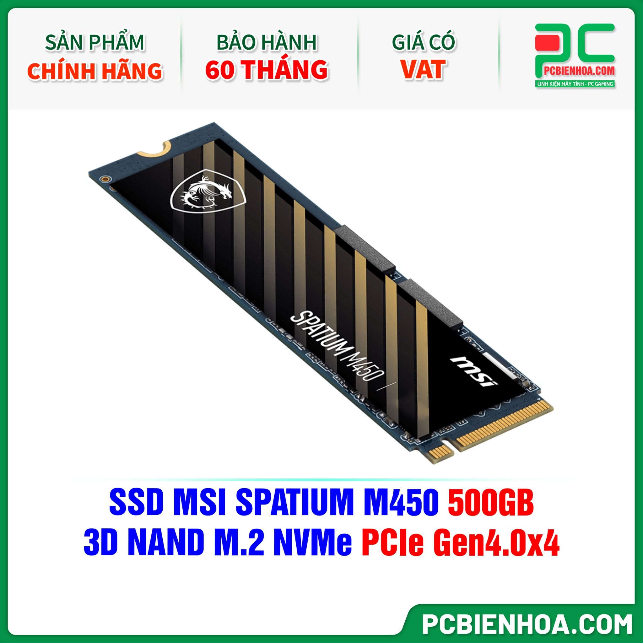 SSD MSI SPATIUM M450 500GB - 3D NAND M.2 NVMe PCIe Gen4.0x4