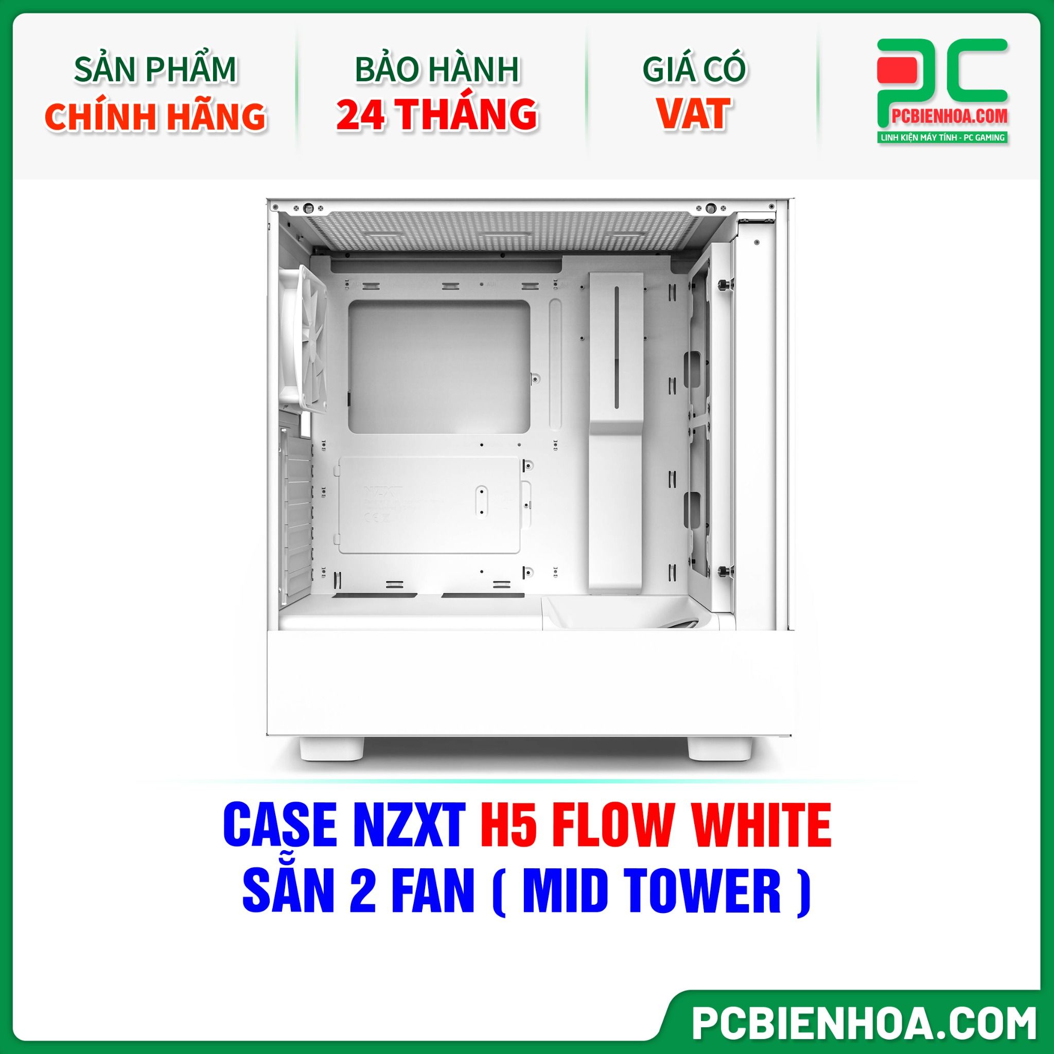 CASE NZXT H5 FLOW WHITE - SẴN 2 FAN ( MID TOWER )