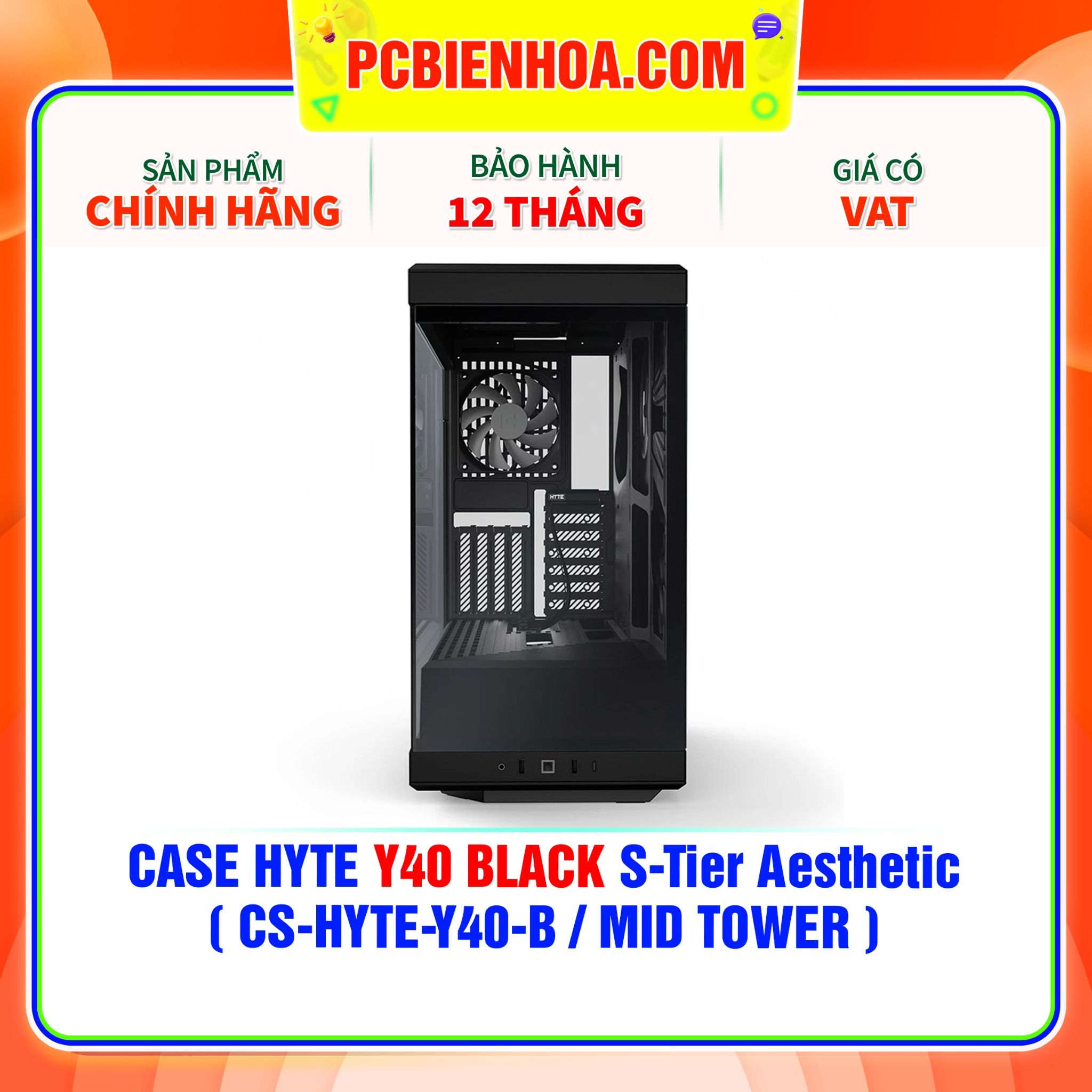  CASE HYTE Y40 BLACK S-Tier Aesthetic - SẴN DÂY RISER PCIe 4.0 & 2 FAN 12CM ( CS-HYTE-Y40-B / MID TOWER ) 