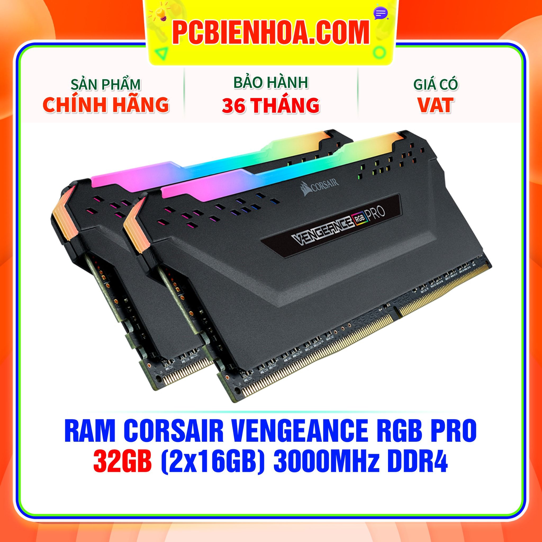  RAM CORSAIR VENGEANCE RGB PRO 32GB (2x16GB) 3000MHz DDR4 C16 