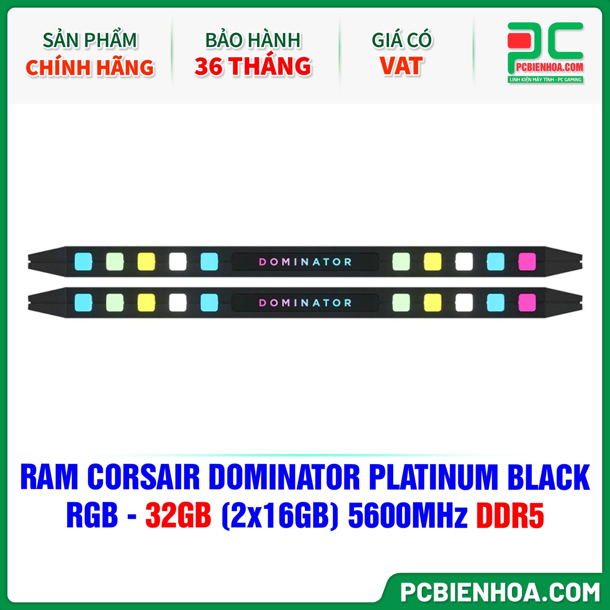 RAM CORSAIR DOMINATOR PLATINUM BLACK RGB - 32GB (2x16GB) 5600MHz (CMT32GX5M2B5600C36)
