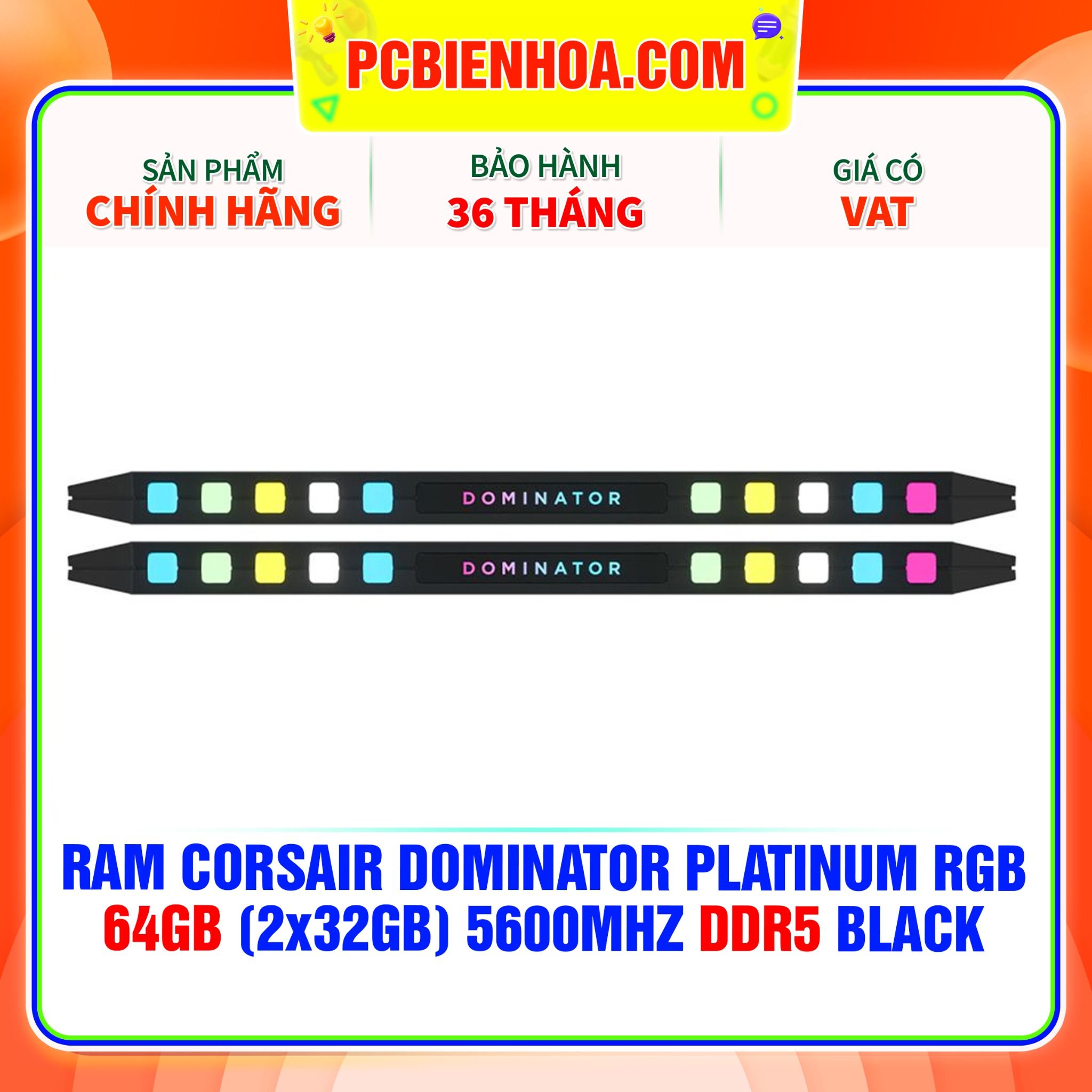  RAM CORSAIR DOMINATOR PLATINUM RGB 64GB (2X32GB) 5600MHZ DDR5 C40 BLACK 