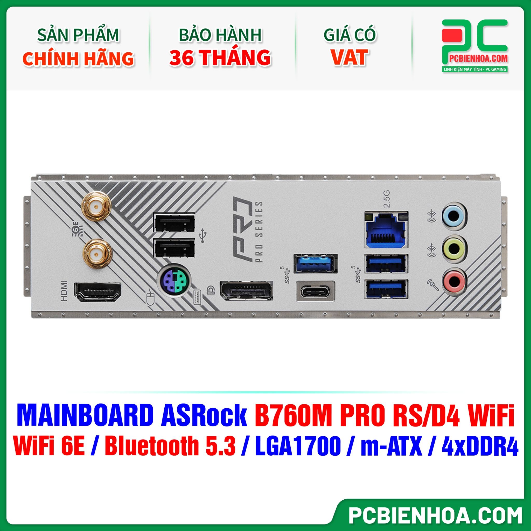 MAINBOARD ASRock B760M PRO RS/D4 WiFi ( WiFi 6E / Bluetooth 5.3 / LGA1700 / M-ATX / 4xDDR4 )