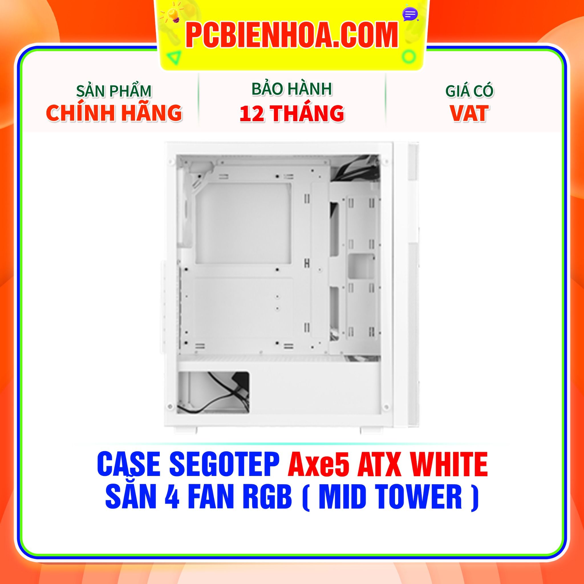  CASE SEGOTEP Axe5 ATX WHITE - SẴN 4 FAN RGB ( MID TOWER ) 