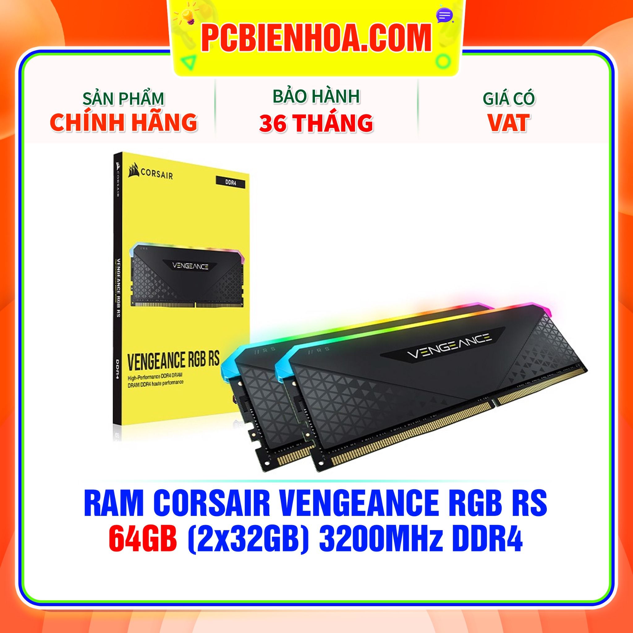  RAM CORSAIR VENGEANCE RGB RS 64GB (2x32GB) 3200MHz DDR4 (CMG64GX4M2E3200C16) 