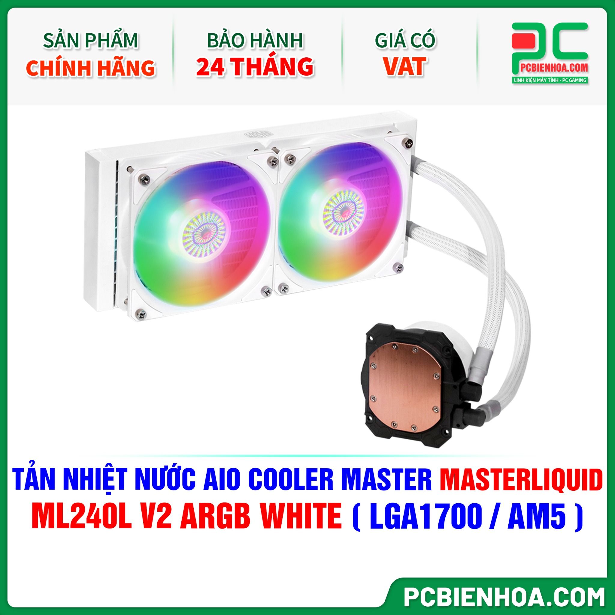 TẢN NHIỆT NƯỚC AIO COOLER MASTER MASTERLIQUID ML240L V2 ARGB WHITE ( HỖ TRỢ SOCKET LGA1700 / AM5 )