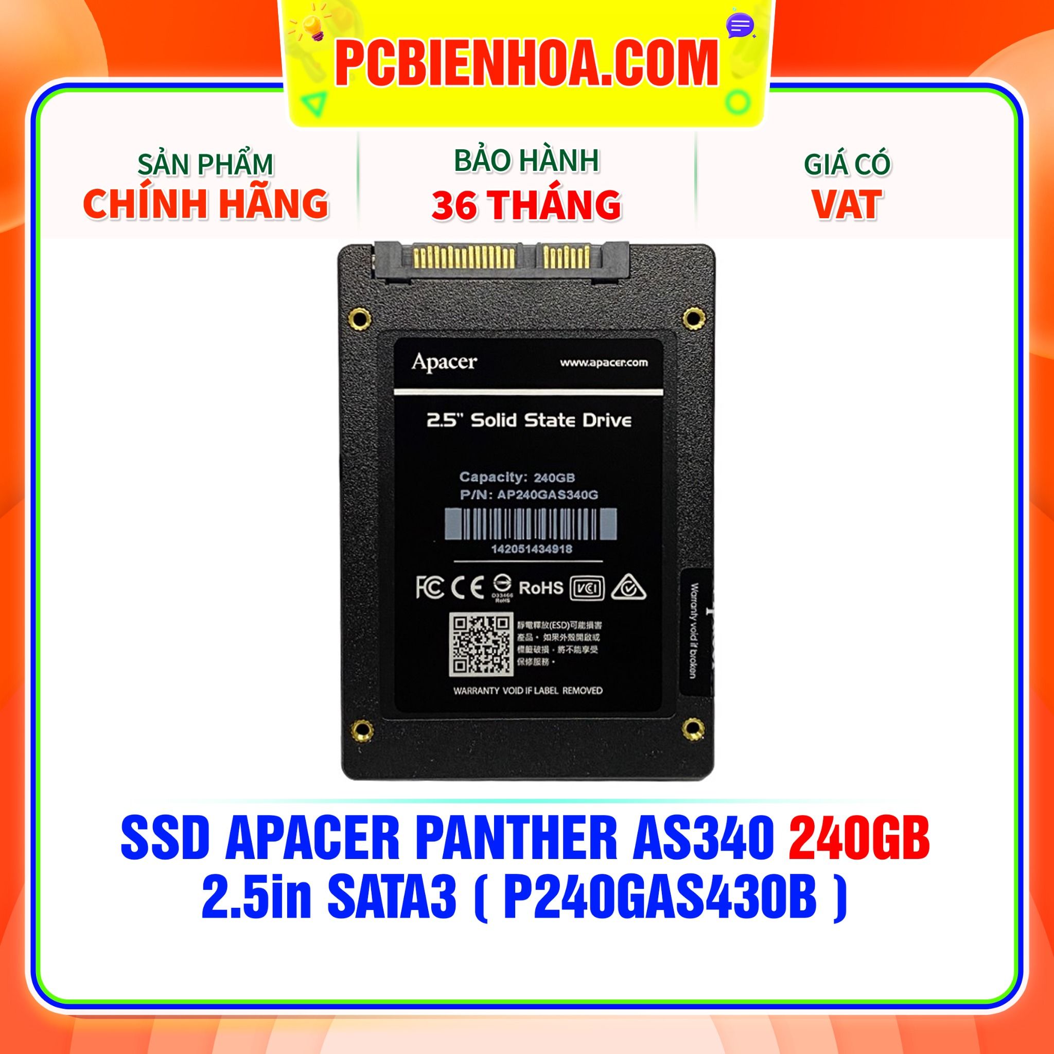  SSD APACER PANTHER AS340 240GB - 2.5in SATA3 ( P240GAS430B ) 