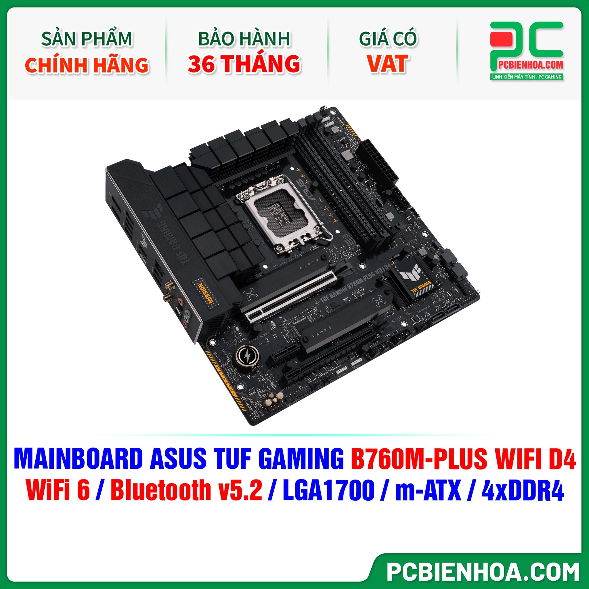 MAINBOARD ASUS TUF GAMING B760M-PLUS WIFI D4 ( WiFi 6 / Bluetooth v5.2 / LGA1700 / m-ATX / 4xDDR4 )