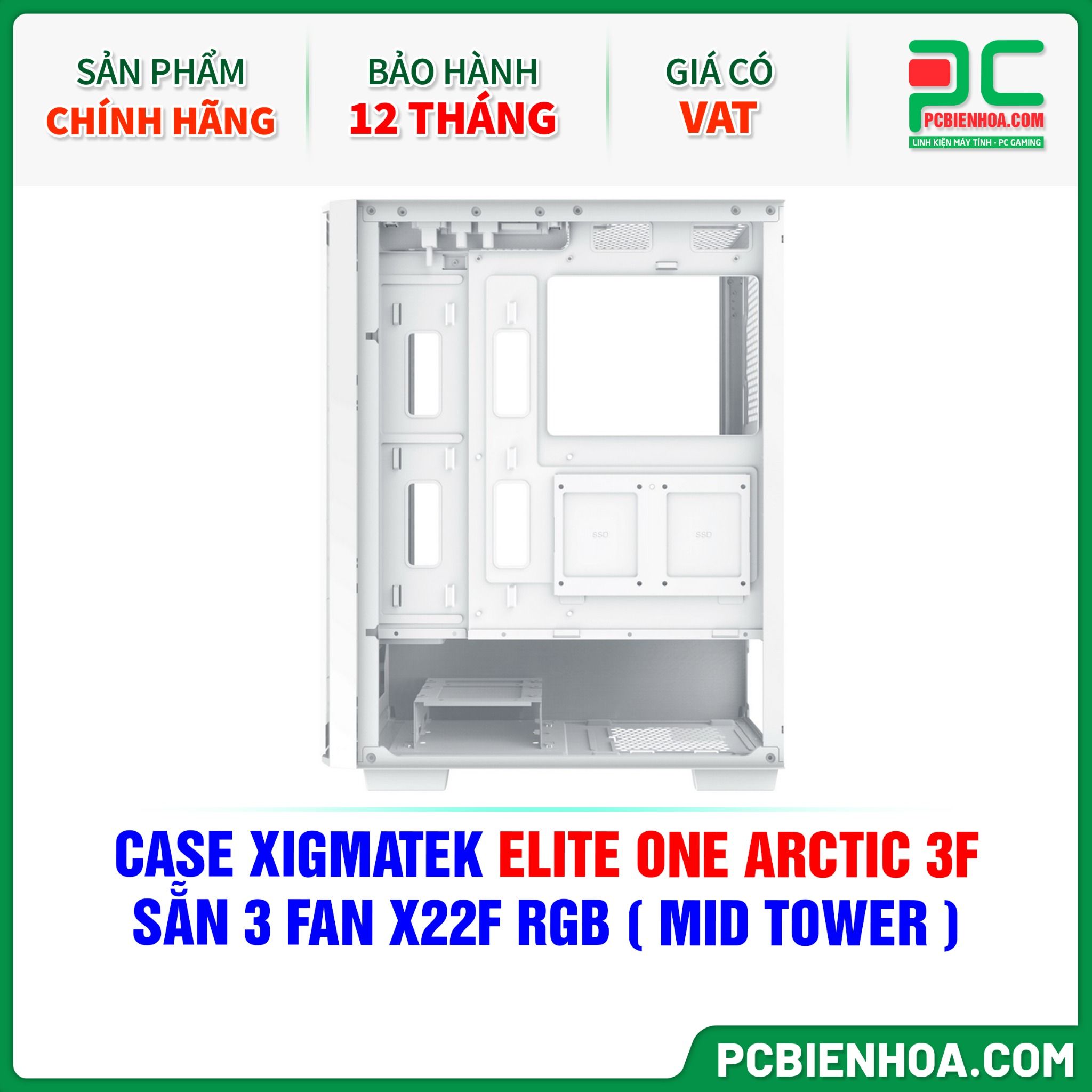 THANH LÝ - CASE XIGMATEK ELITE ONE ARCTIC 3F - SẴN 3 FAN X22F RGB ( MID TOWER - EN0846 )