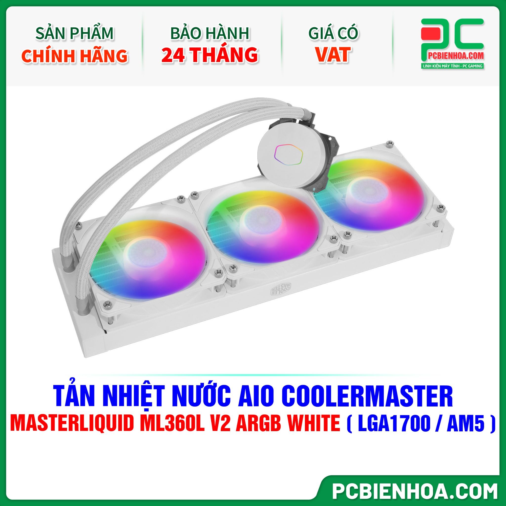 TẢN NHIỆT NƯỚC AIO COOLER MASTER MASTERLIQUID ML360L V2 ARGB WHITE EDITION ( HỖ TRỢ SOCKET LGA1700 / AM5 )