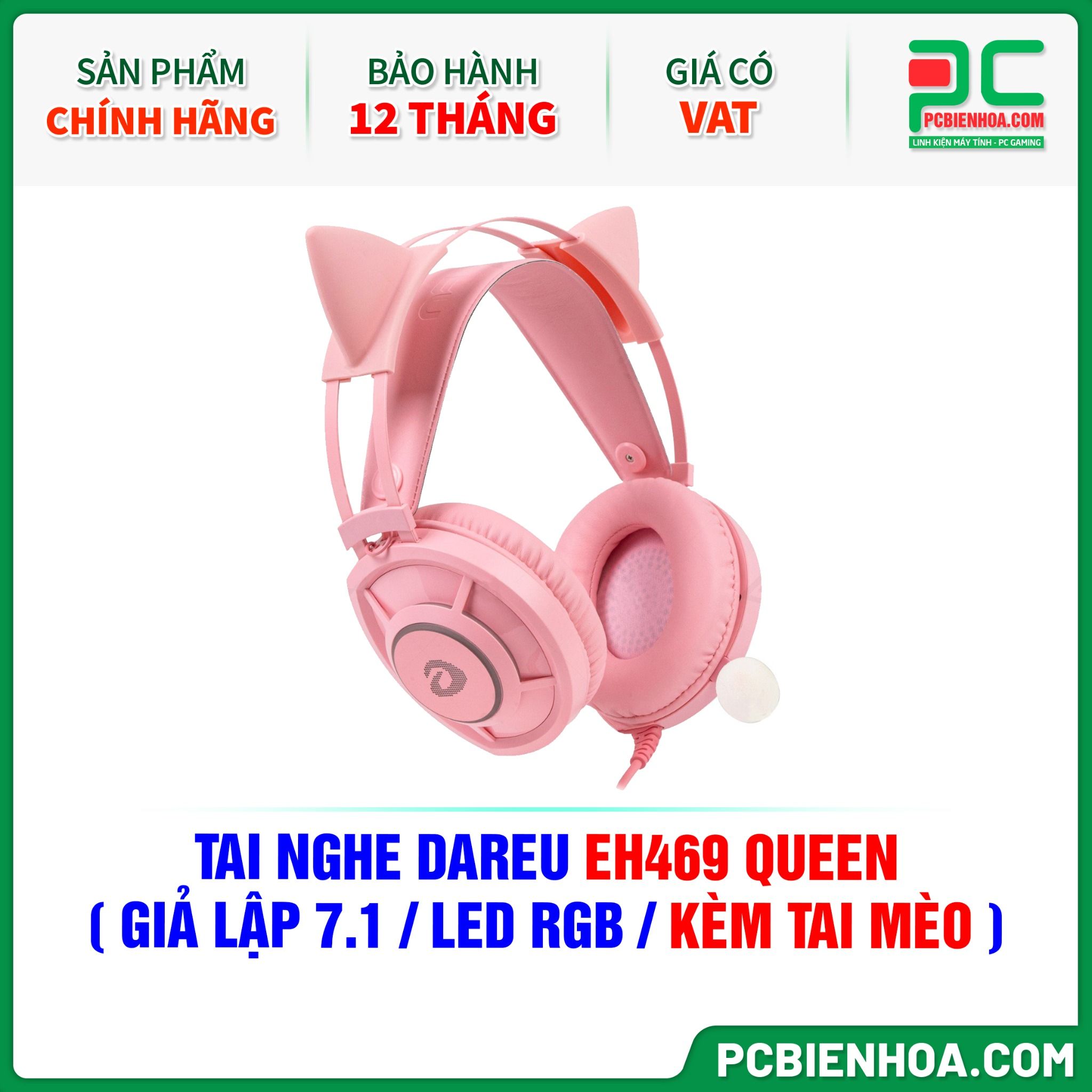 TAI NGHE DAREU EH469 QUEEN ( GIẢ LẬP 7.1 / LED RGB / KÈM TAI MÈO )