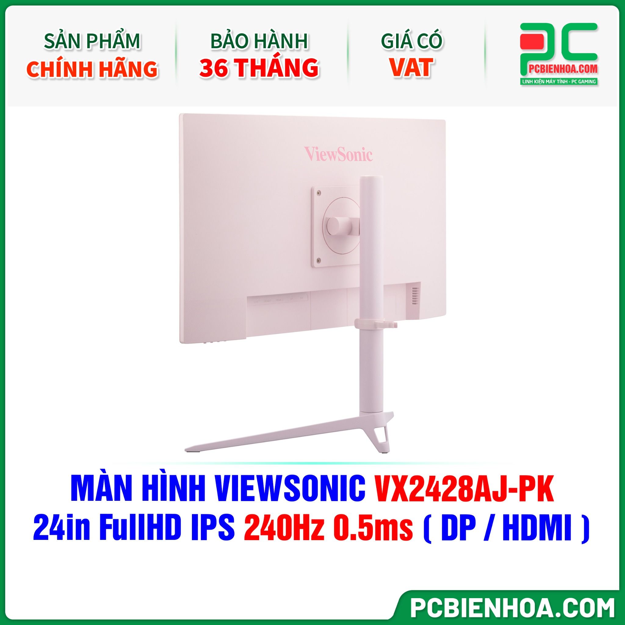 MÀN HÌNH VIEWSONIC VX2428AJ-PK MÀU HỒNG - 24in FullHD IPS 240Hz 0.5ms ( DP / HDMI )