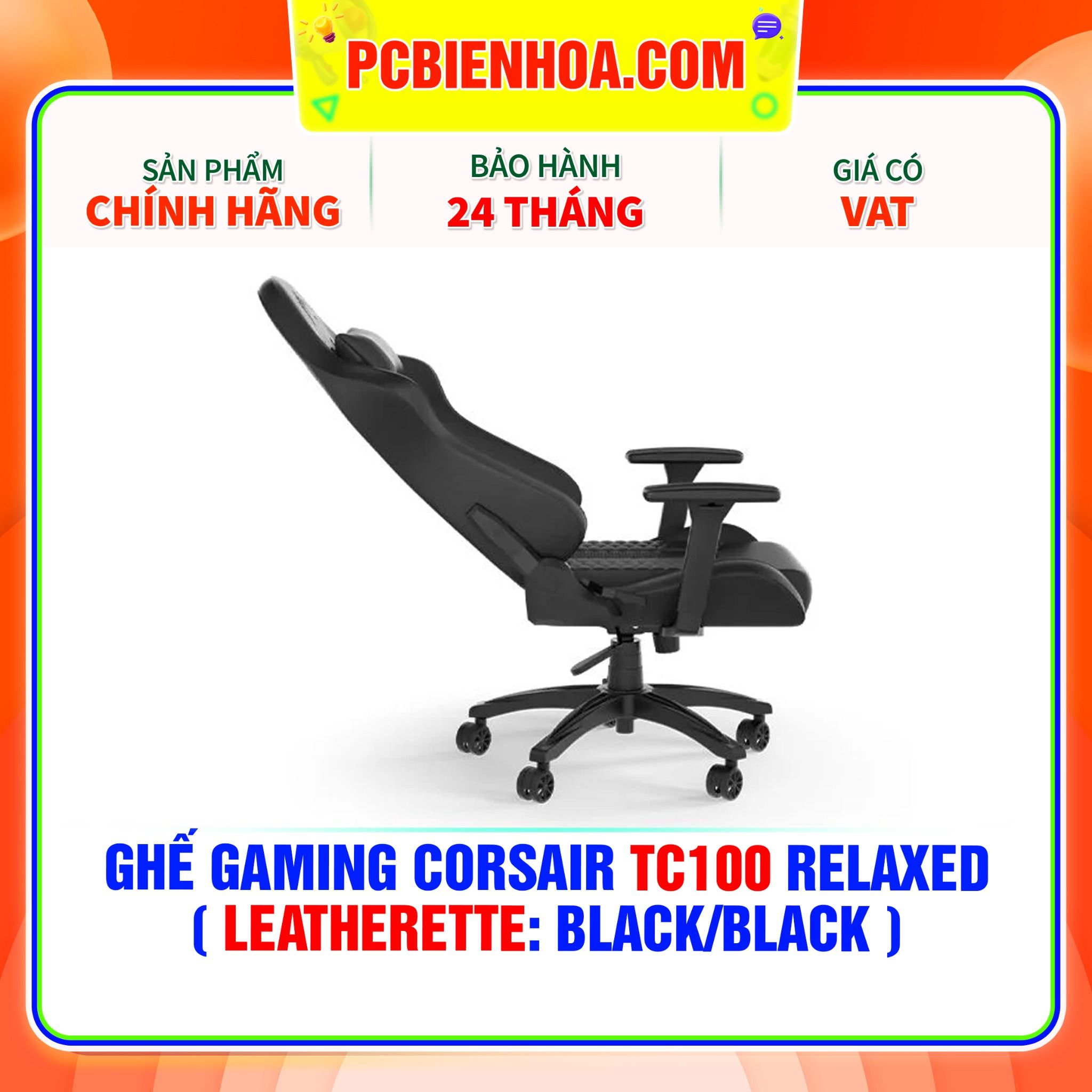  GHẾ GAMING CORSAIR TC100 RELAXED ( LEATHERETTE: BLACK/BLACK ) 