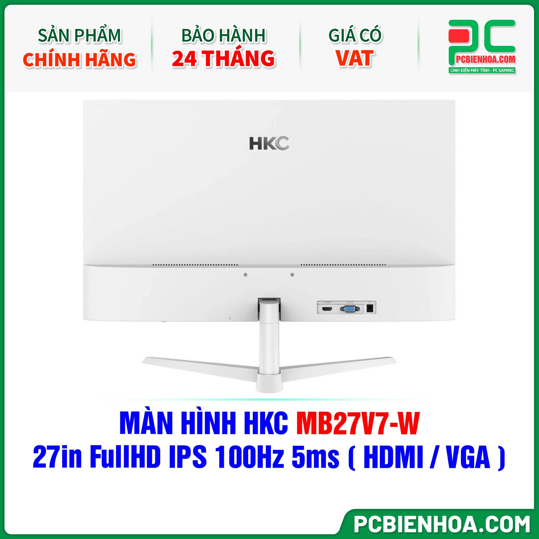 MÀN HÌNH HKC MB27V7-W MÀU TRẮNG - 27in FullHD IPS 100Hz 5ms ( HDMI / VGA )