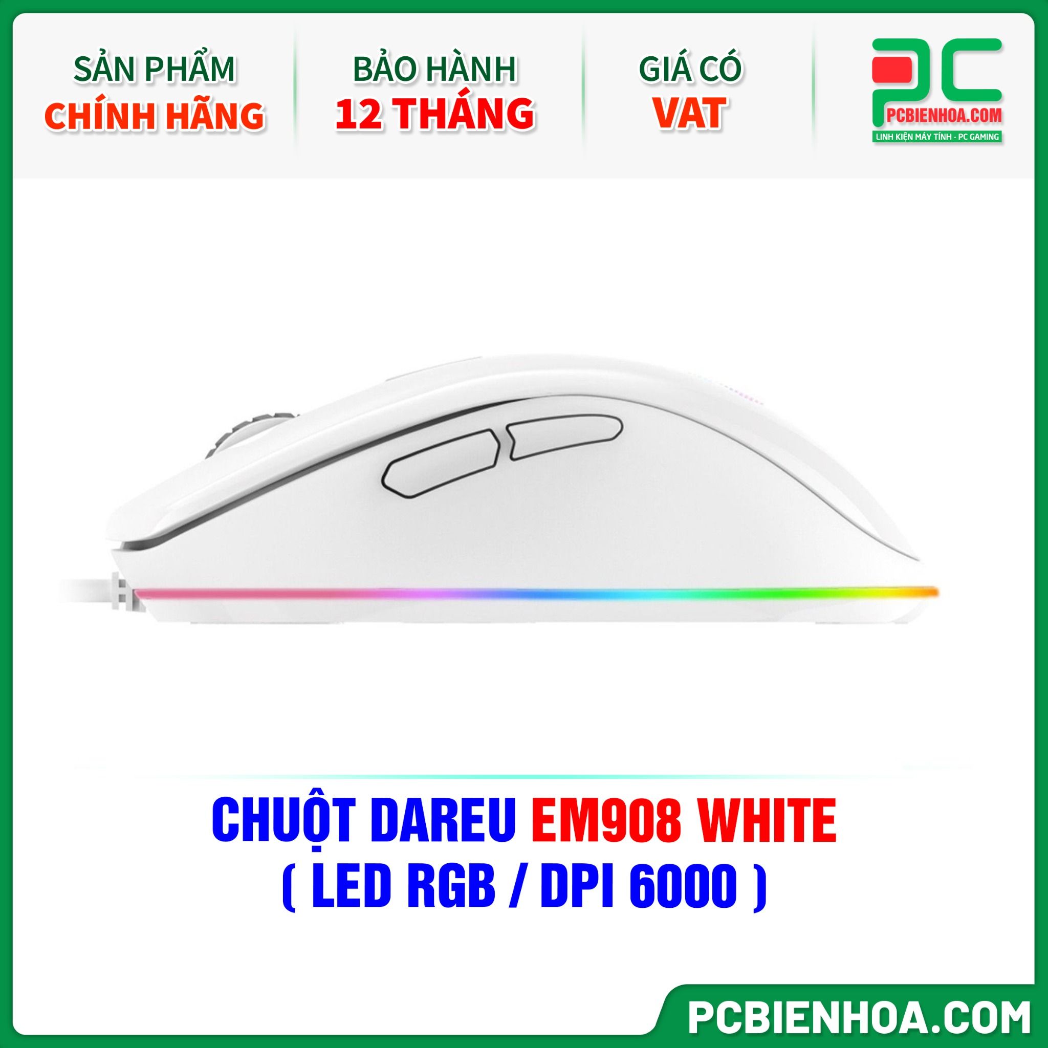 CHUỘT DAREU EM908 WHITE ( LED RGB / DPI 6000 )