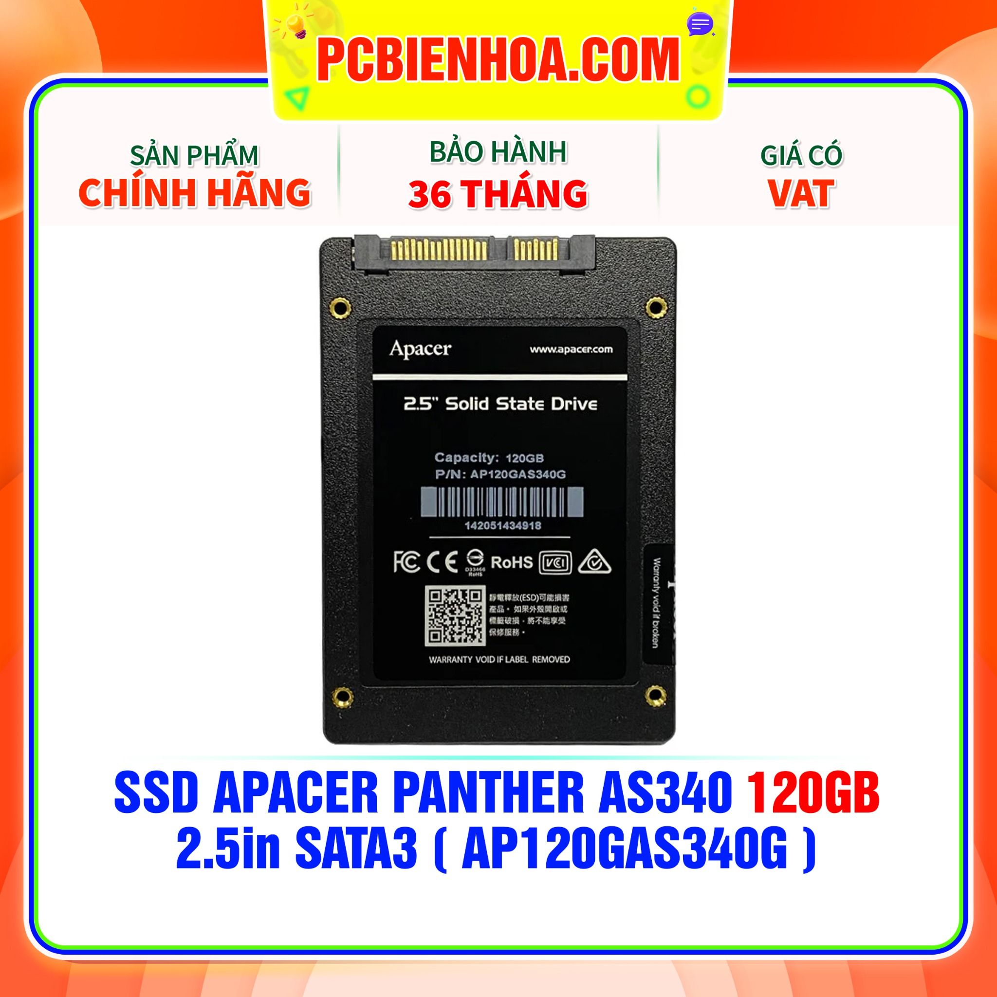  SSD APACER PANTHER AS340 120GB - 2.5in SATA3 ( AP120GAS340G ) 