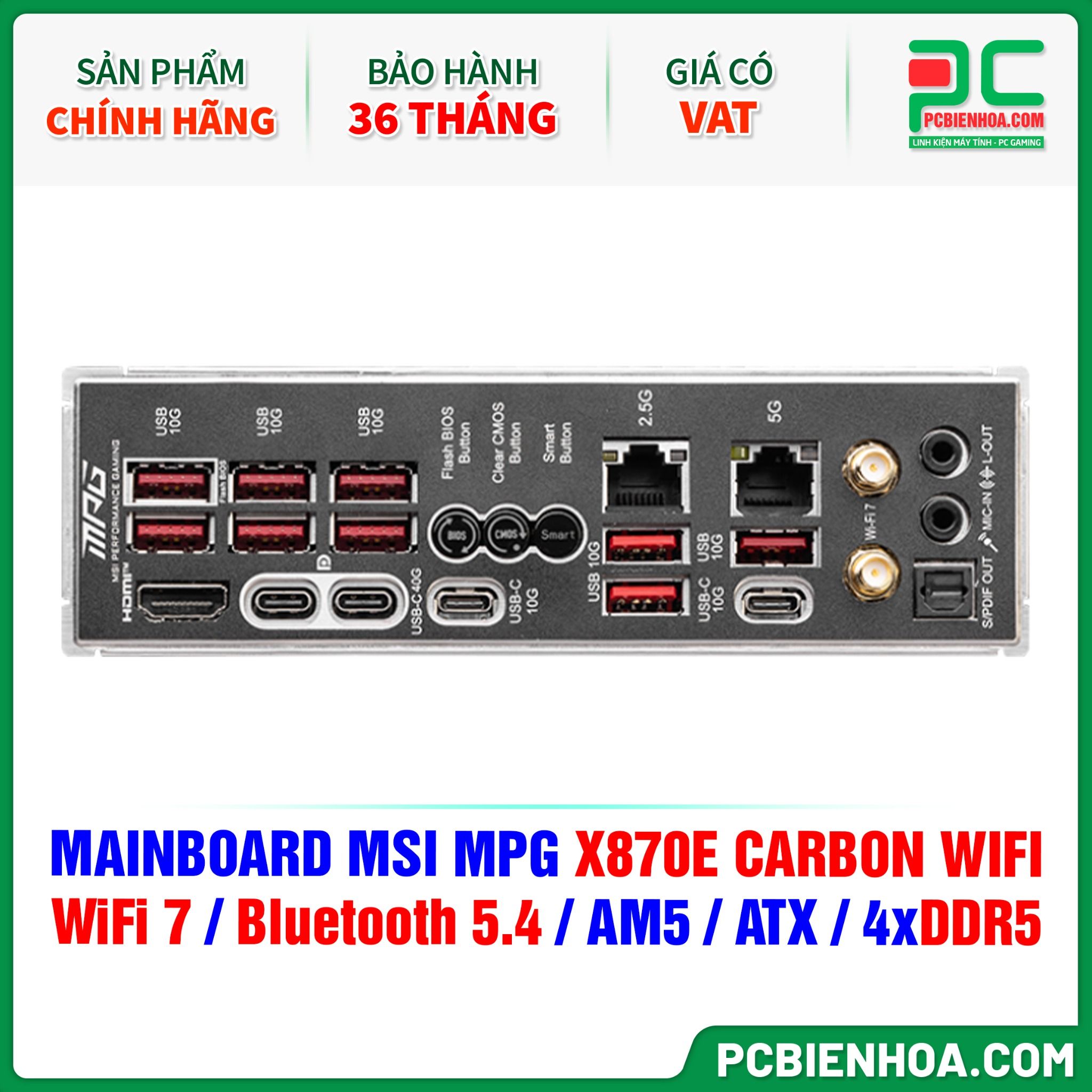 DDR5 - MAINBOARD MSI MPG X870E CARBON WIFI ( WiFi 7 / Bluetooth 5.4 / AM5 / ATX / 4xDDR5 )