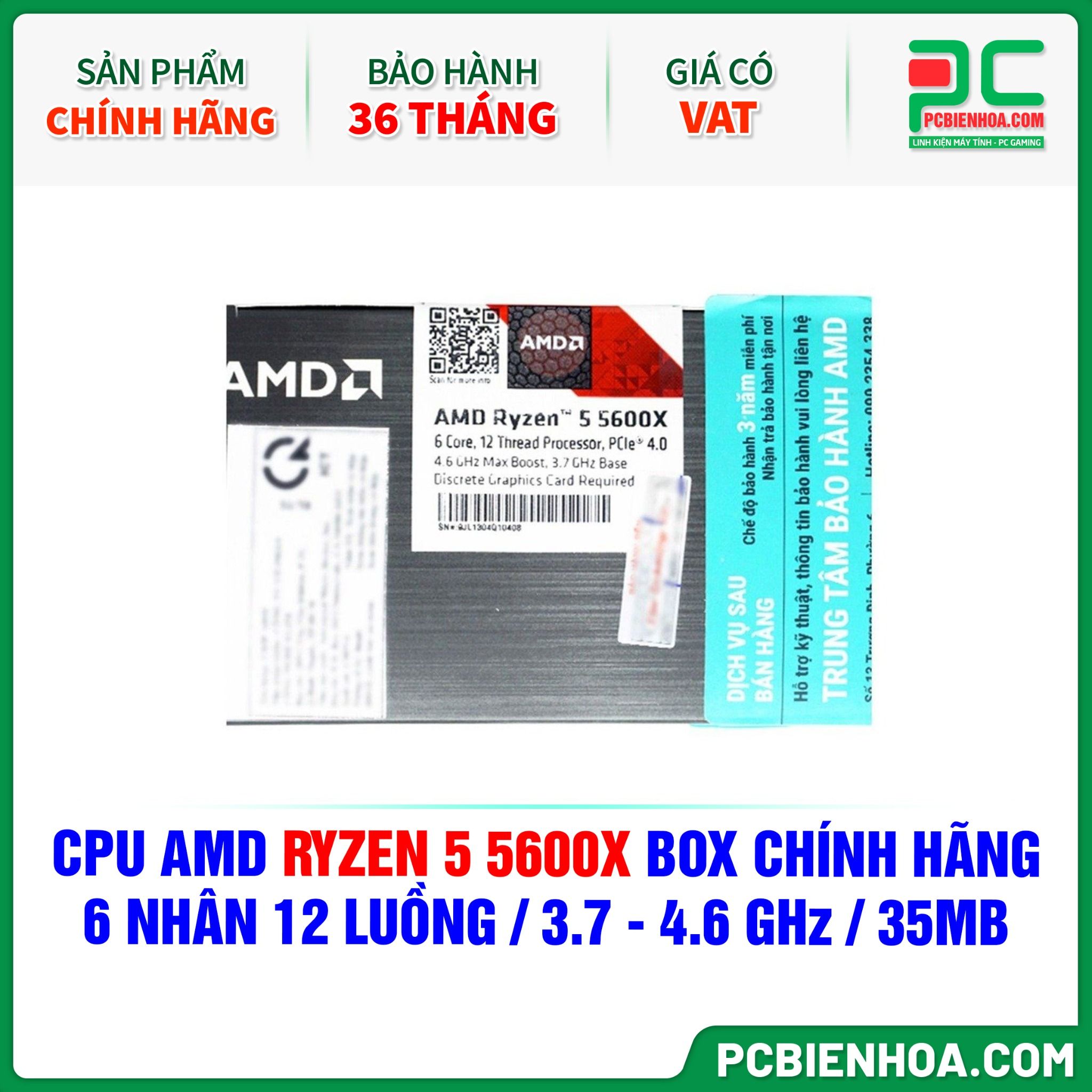 CPU AMD Ryzen 5 5600X BOX CHÍNH HÃNG ( 6 NHÂN 12 LUỒNG / 3.7 - 4.6 GHz / 35MB )