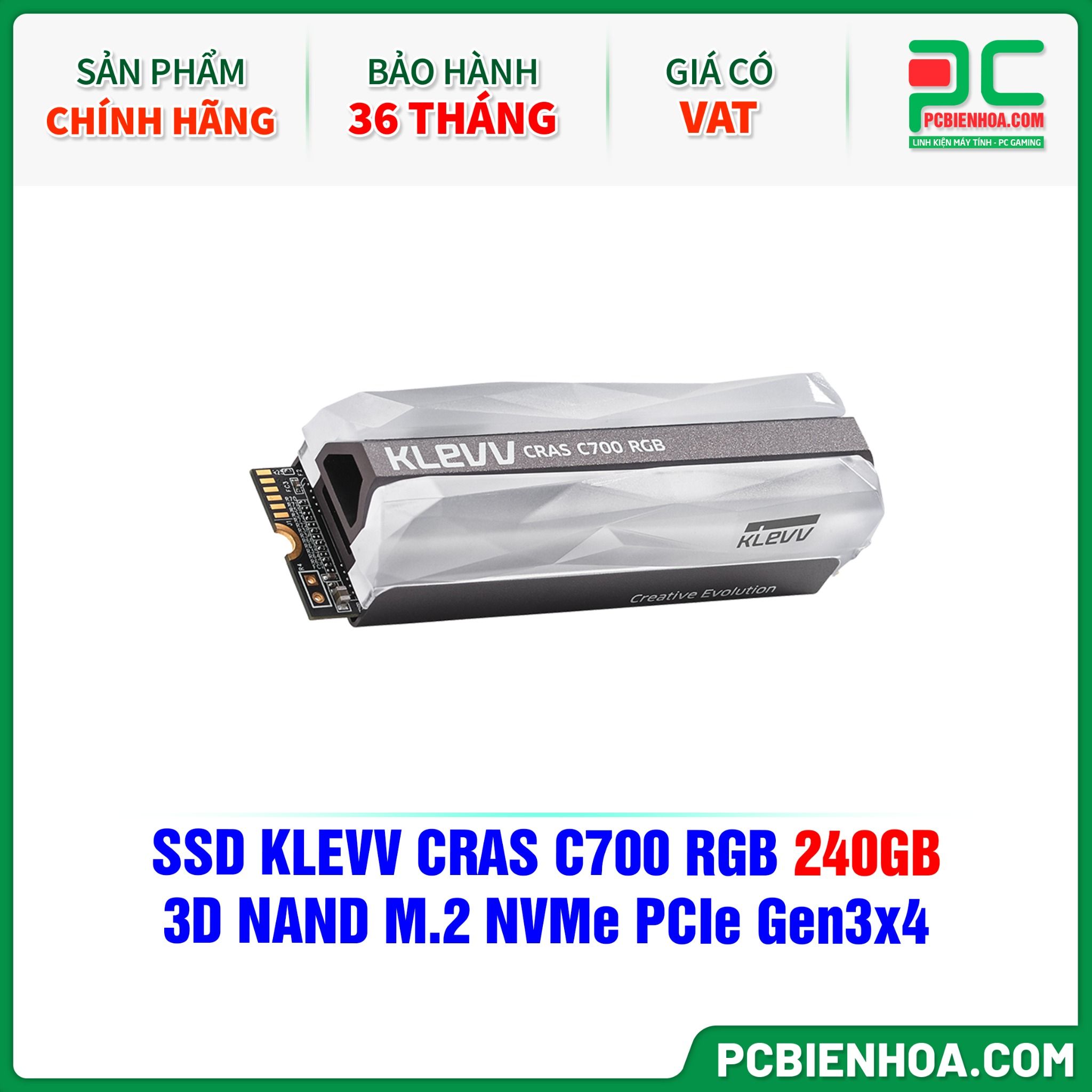 SSD KLEVV CRAS C700 RGB 240GB - 3D NAND M.2 NVMe PCIe Gen3x4 ( K240GM2SP0-C7R )