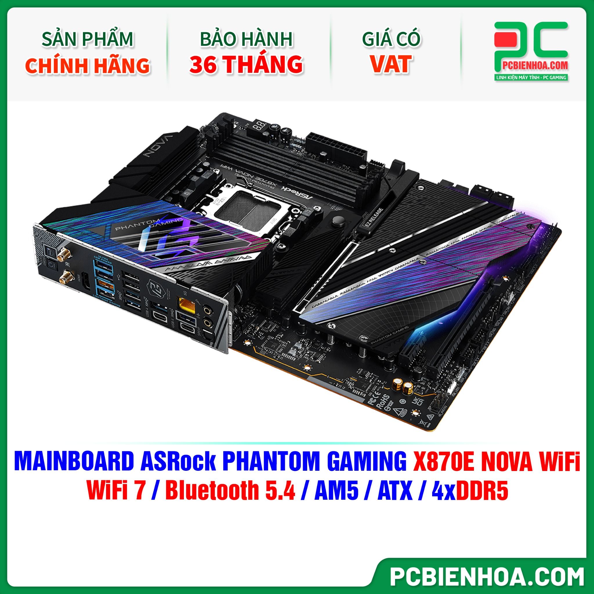 DDR5 - MAINBOARD ASRock PHANTOM GAMING X870E NOVA WiFi ( WiFi 7 / Bluetooth 5.4 / AM5 / ATX / 4xDDR5 )