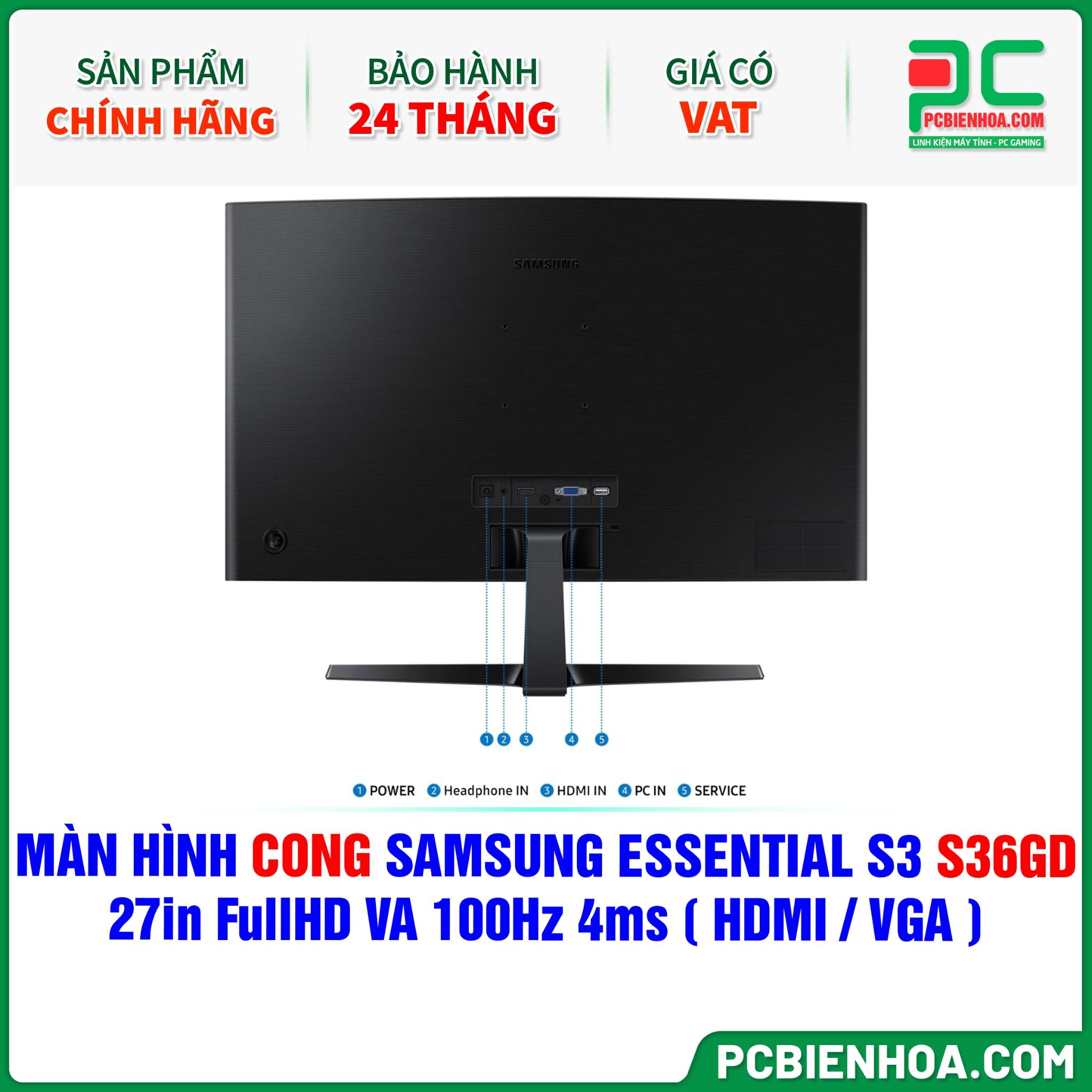 MÀN HÌNH CONG SAMSUNG ESSENTIAL S3 S36GD - 27in FullHD VA 100Hz 4ms ( HDMI / VGA ) - LS27D366GAEXXV