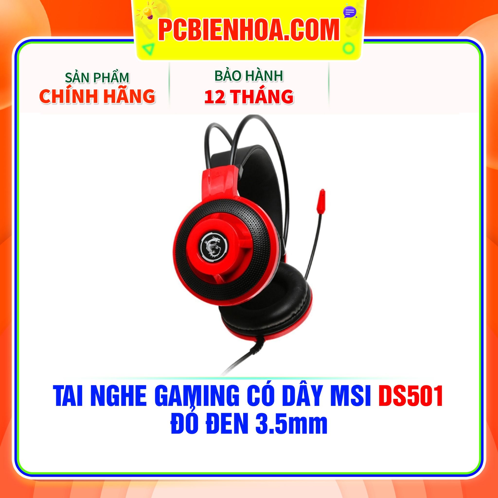  TAI NGHE GAMING CÓ DÂY MSI DS501 - ĐỎ ĐEN 3.5mm 